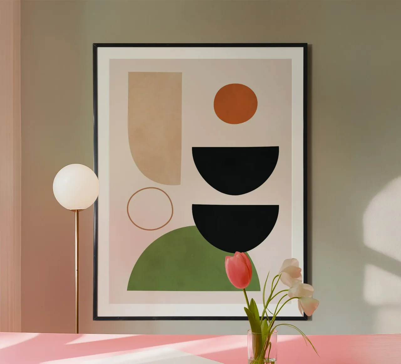 Cirkels en halve cirkels poster met kunststof frame van Maria Maier