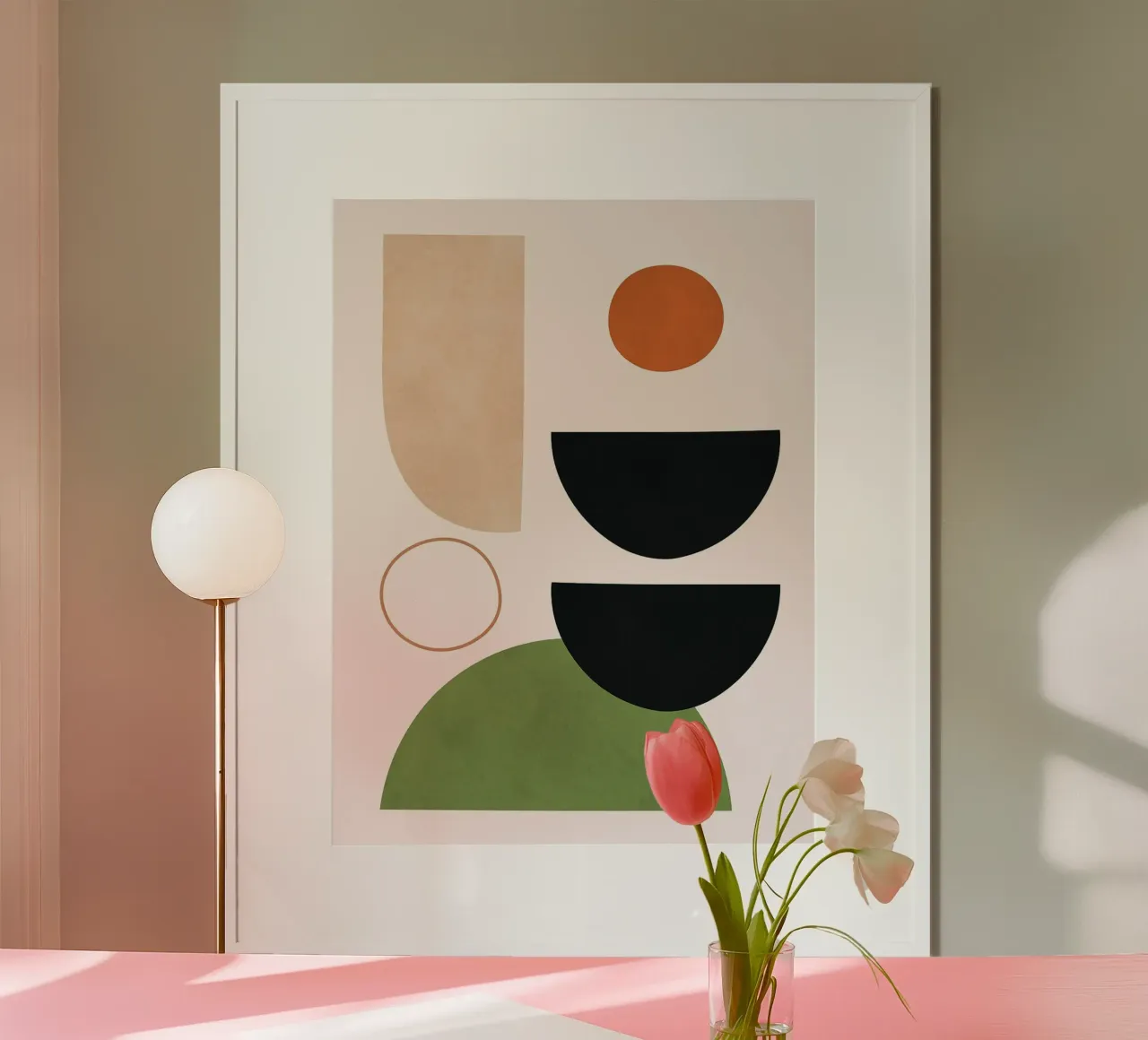 Cirkels en halve cirkels poster met kunststof frame van Maria Maier