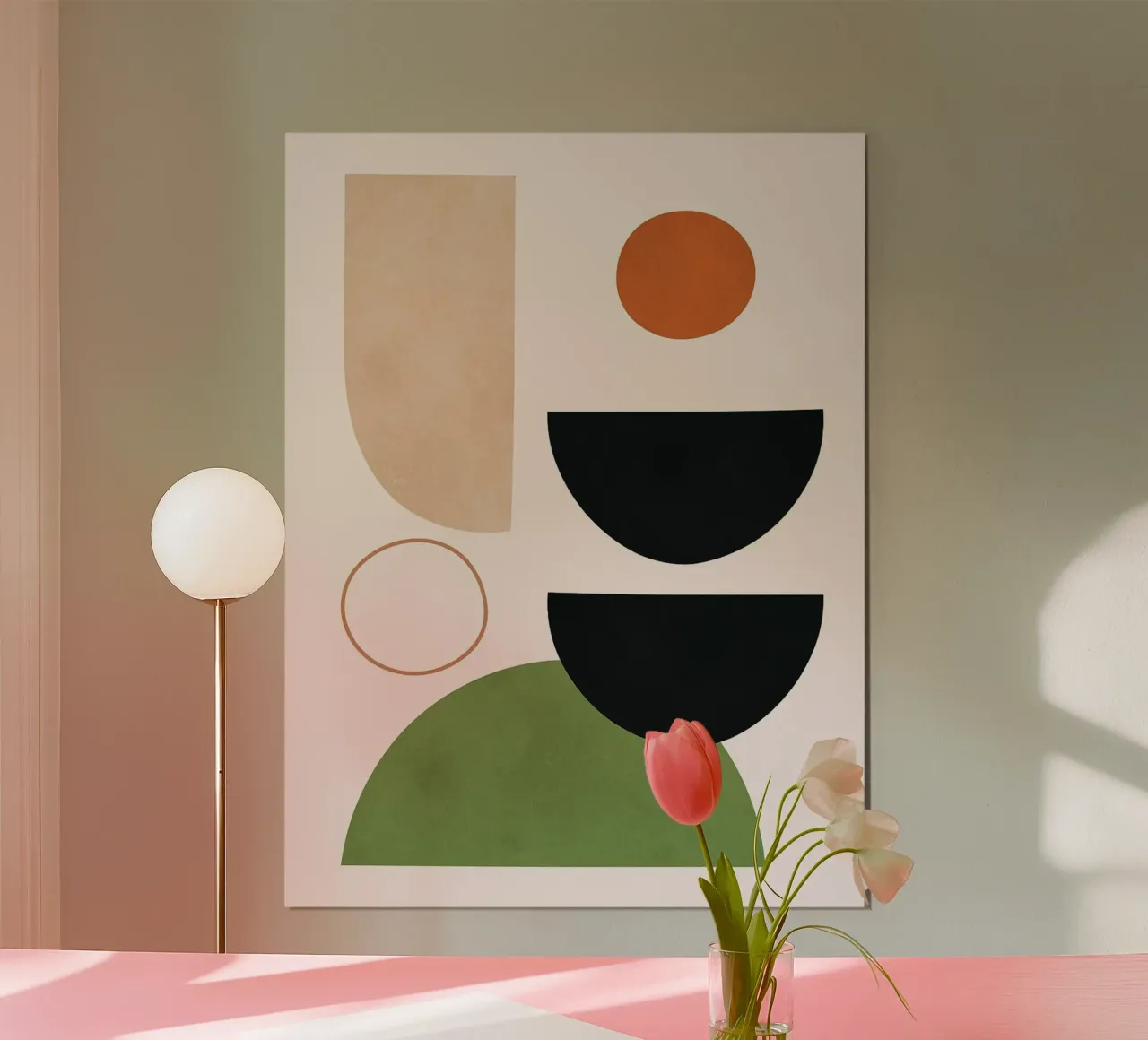 Cirkels en halve cirkels poster met kunststof frame van Maria Maier