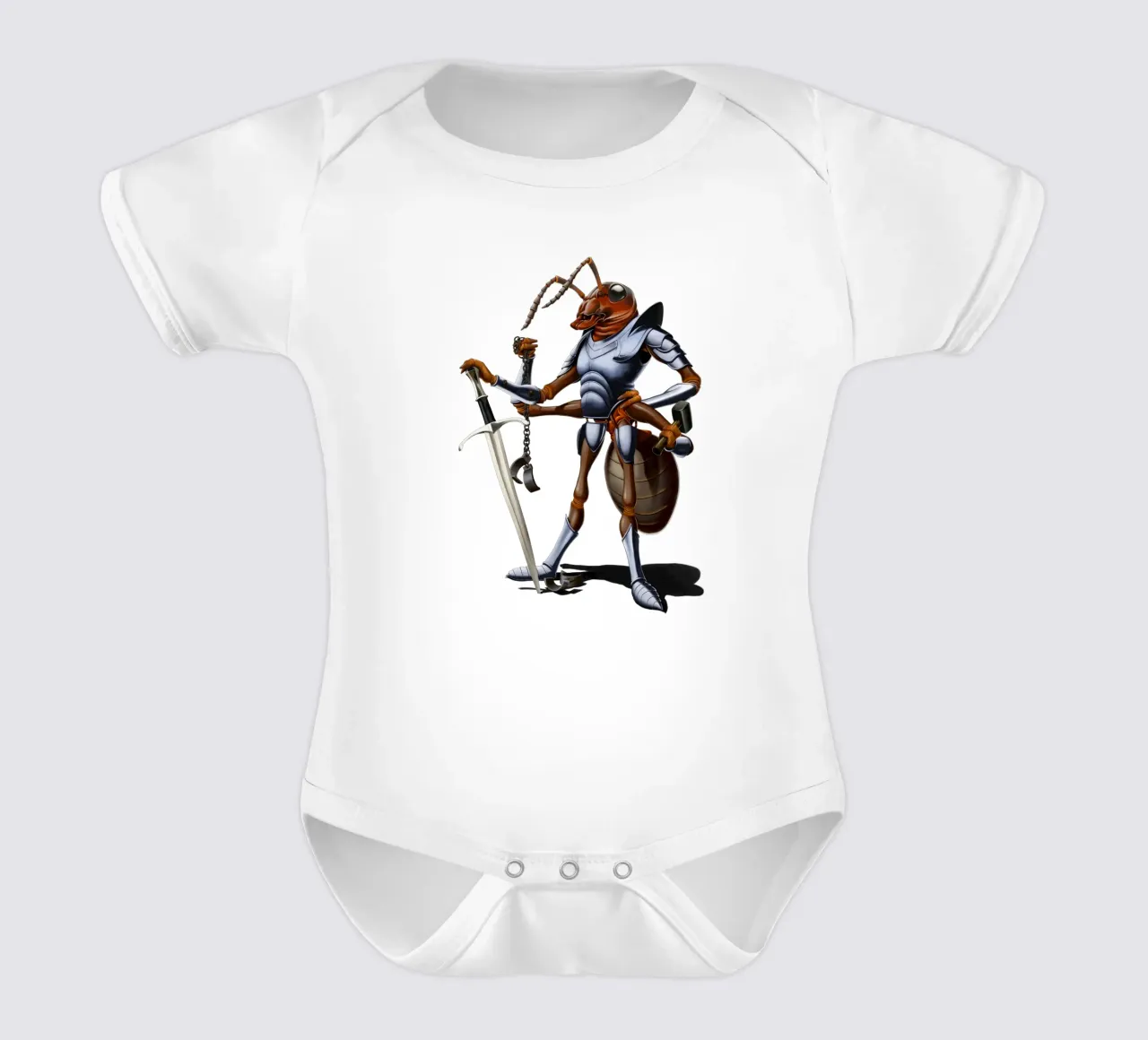 Soldiering On (Coloured) short-sleeve baby romper by Rob Art | Illustration