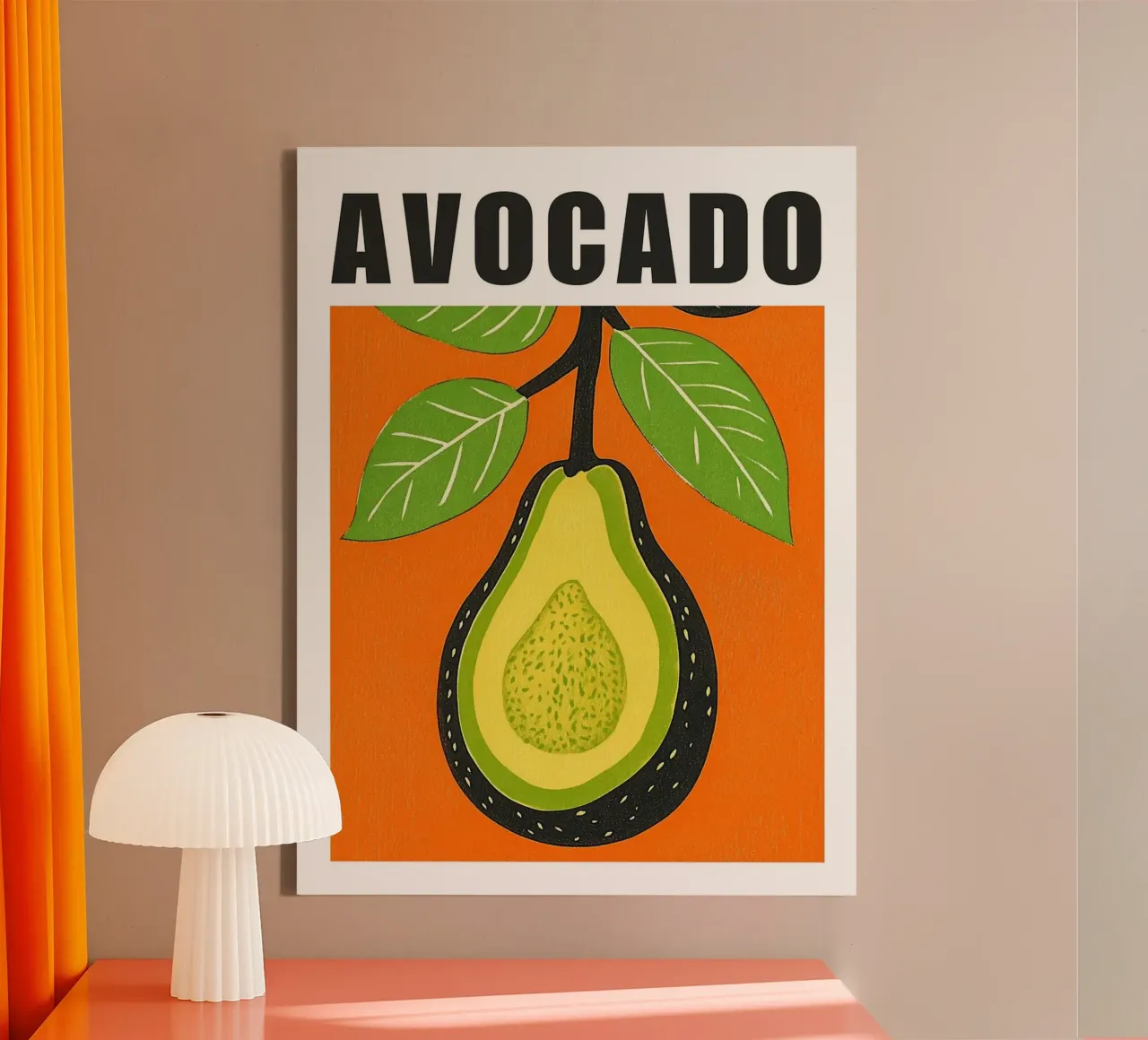 Stampa d'arte di frutta retrò sull'avocado tela con Cornice a cassetta da Maria Maier