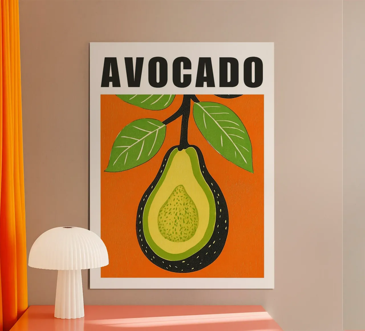 Stampa d'arte di frutta retrò sull'avocado poster con telaio in legno da Maria Maier