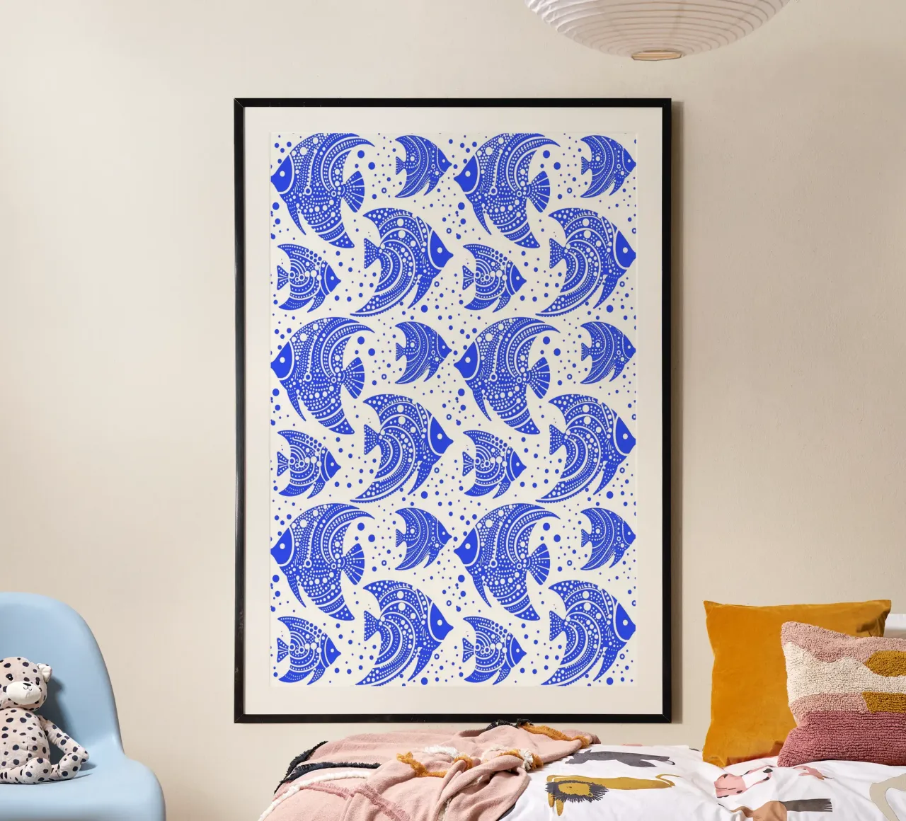 Pesce tropicale blu e bianco poster con telaio in alluminio da SilverPegasus