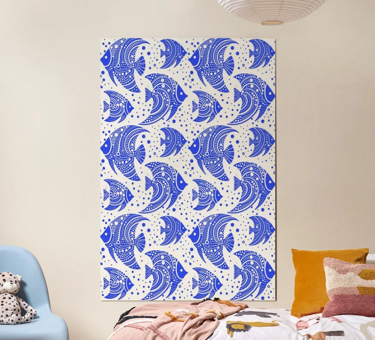 Pesce tropicale blu e bianco poster con telaio in alluminio da SilverPegasus