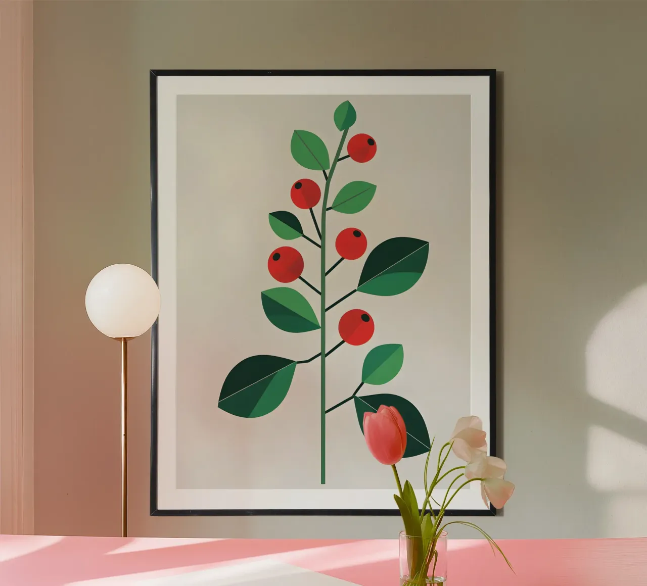 Ramo con bacche poster con telaio in legno da The Green Room