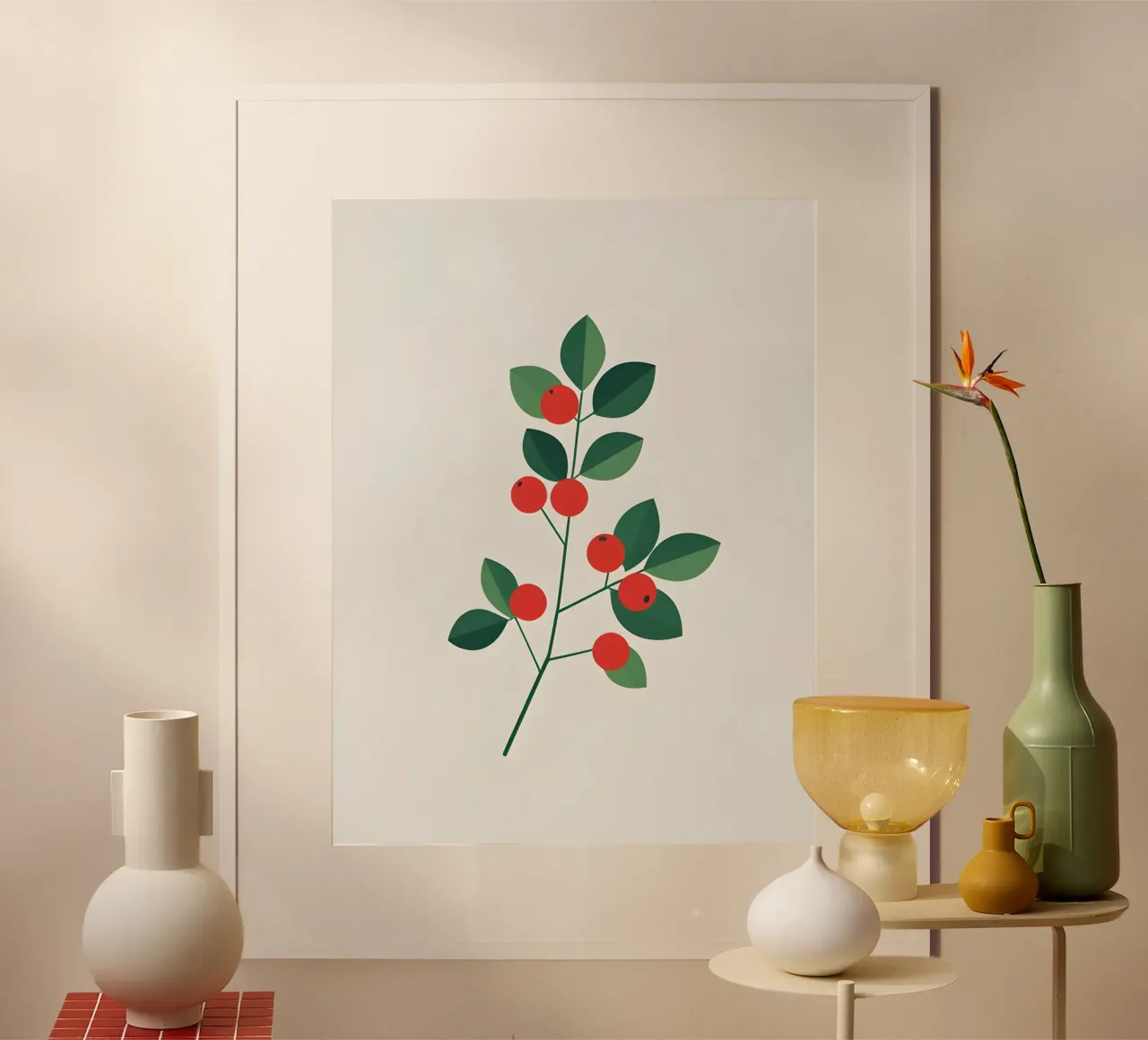 Ramo con bacche poster con telaio in legno da The Green Room
