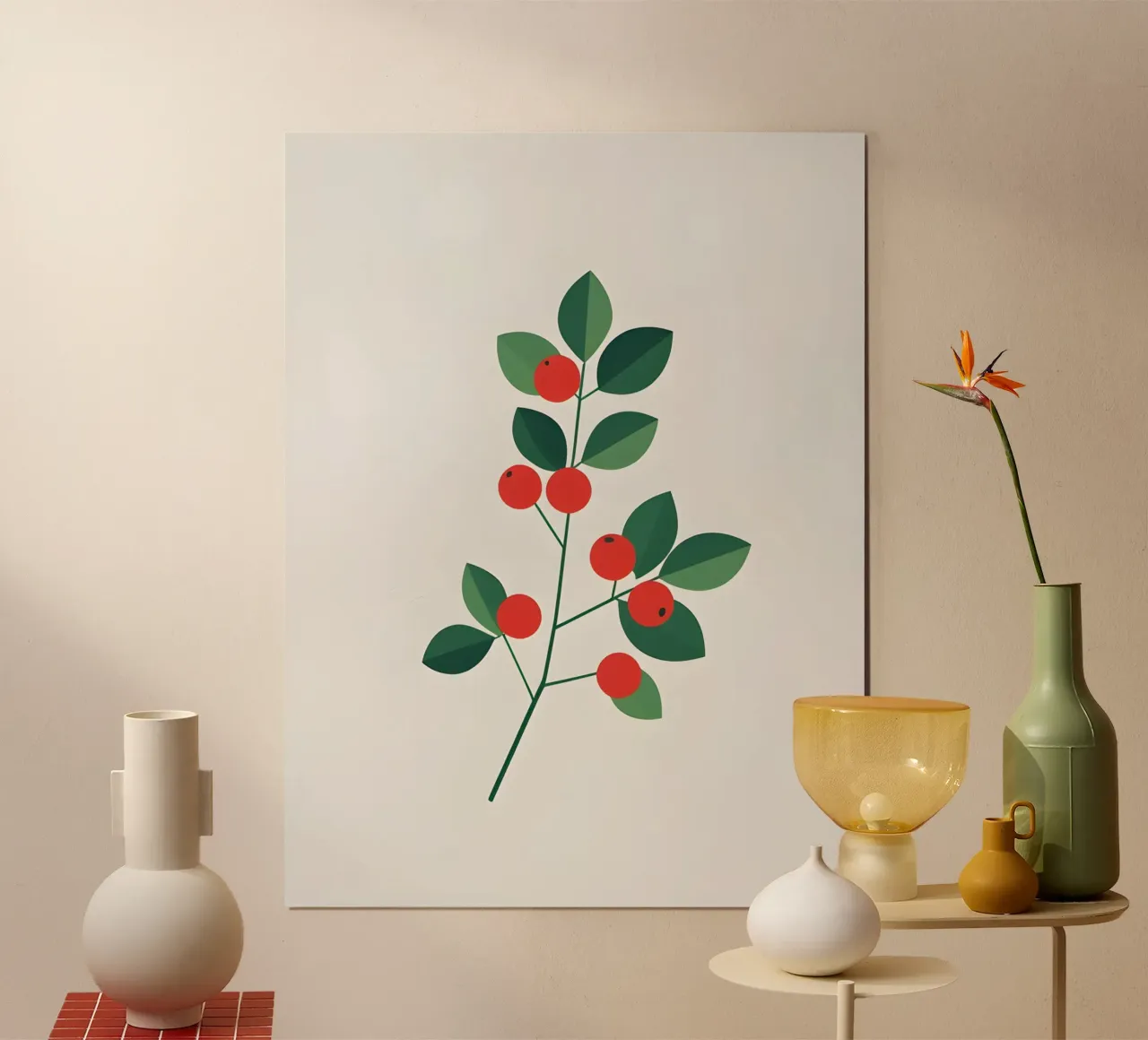 Ramo con bacche poster con telaio in legno da The Green Room