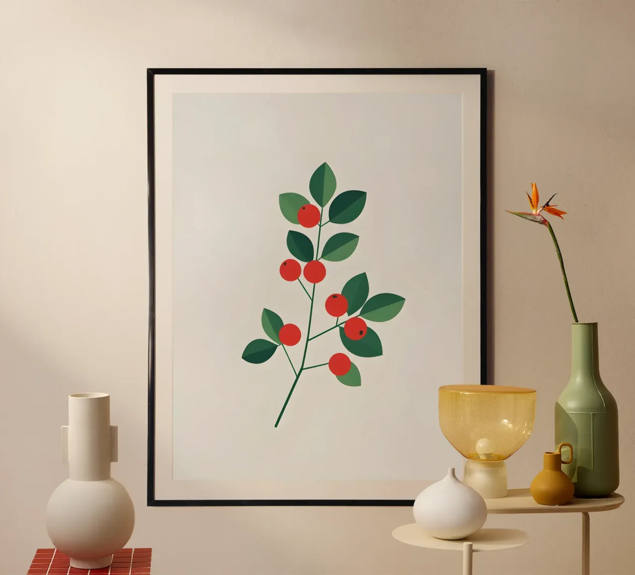 Ramo con bacche poster con telaio in legno da The Green Room