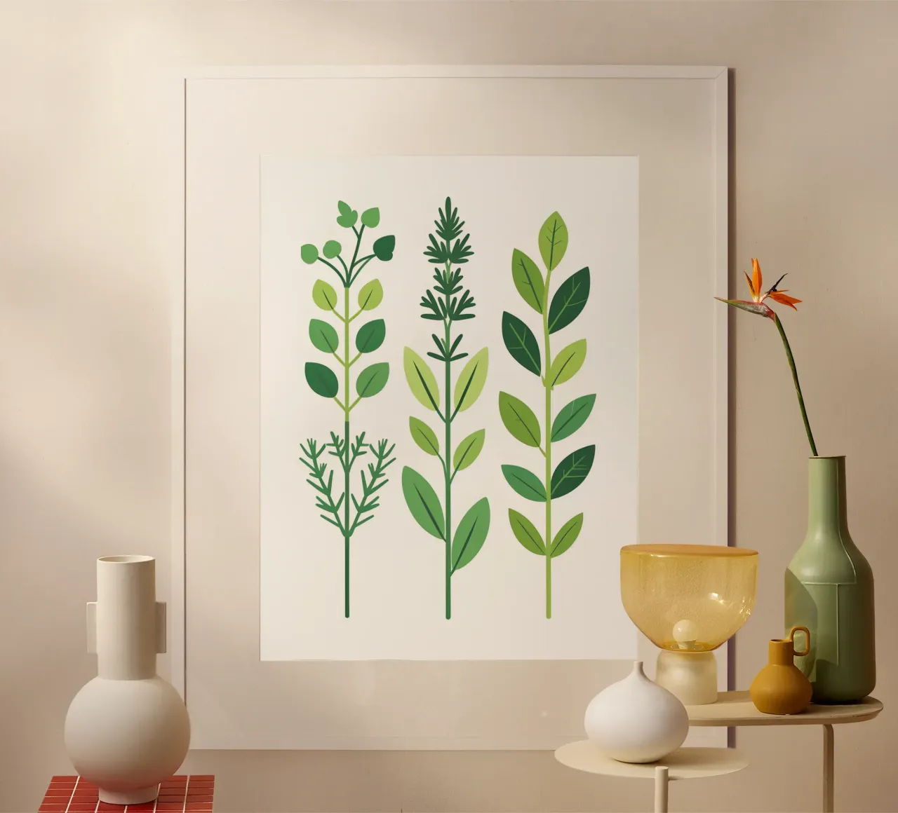 composizione di rametti di erbe poster con telaio in legno da The Green Room
