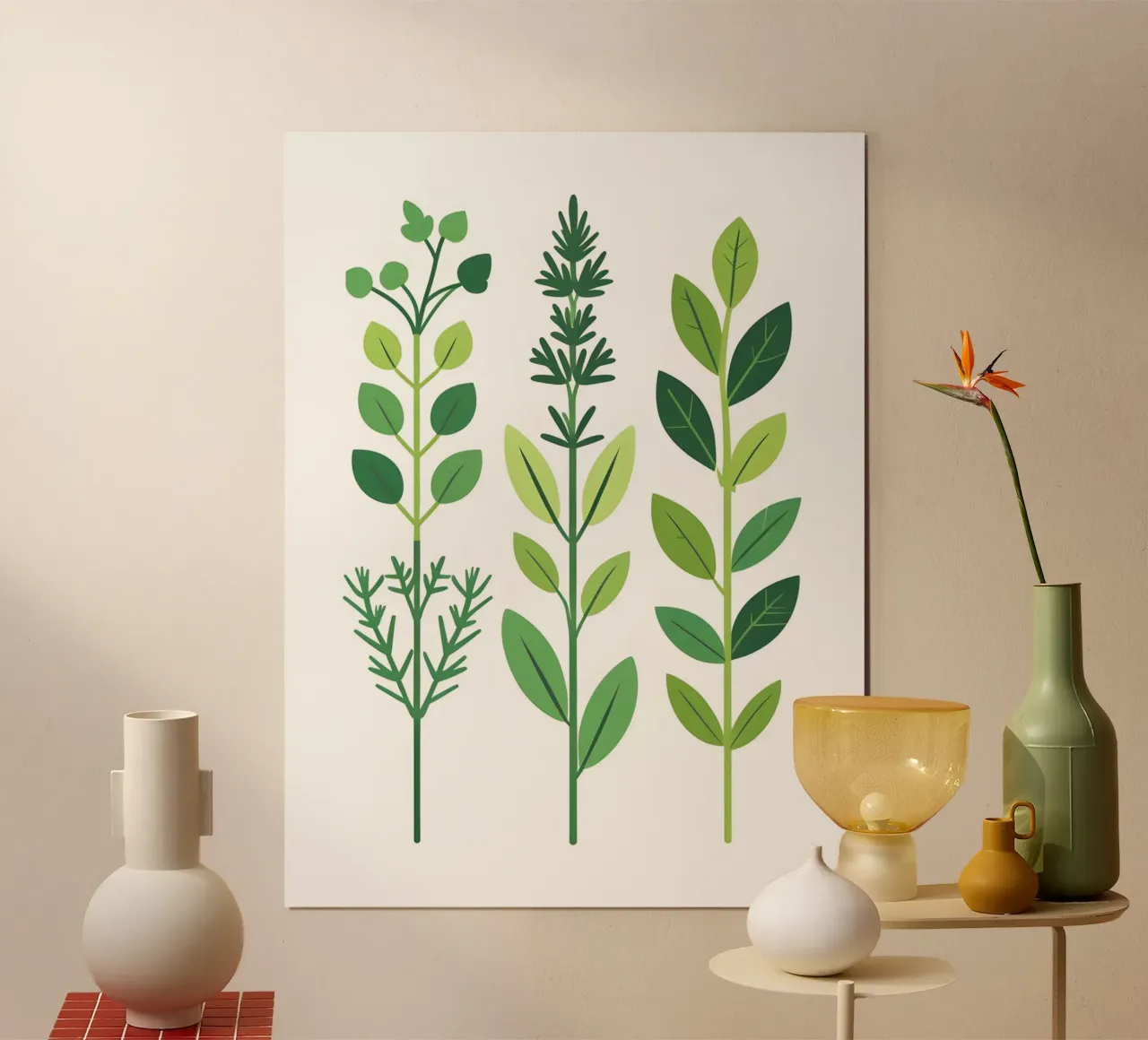 composizione di rametti di erbe poster con telaio in legno da The Green Room
