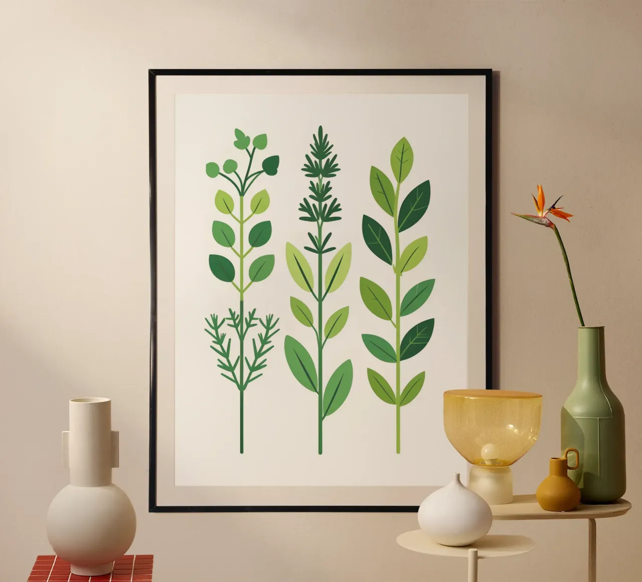 composizione di rametti di erbe poster con telaio in legno da The Green Room