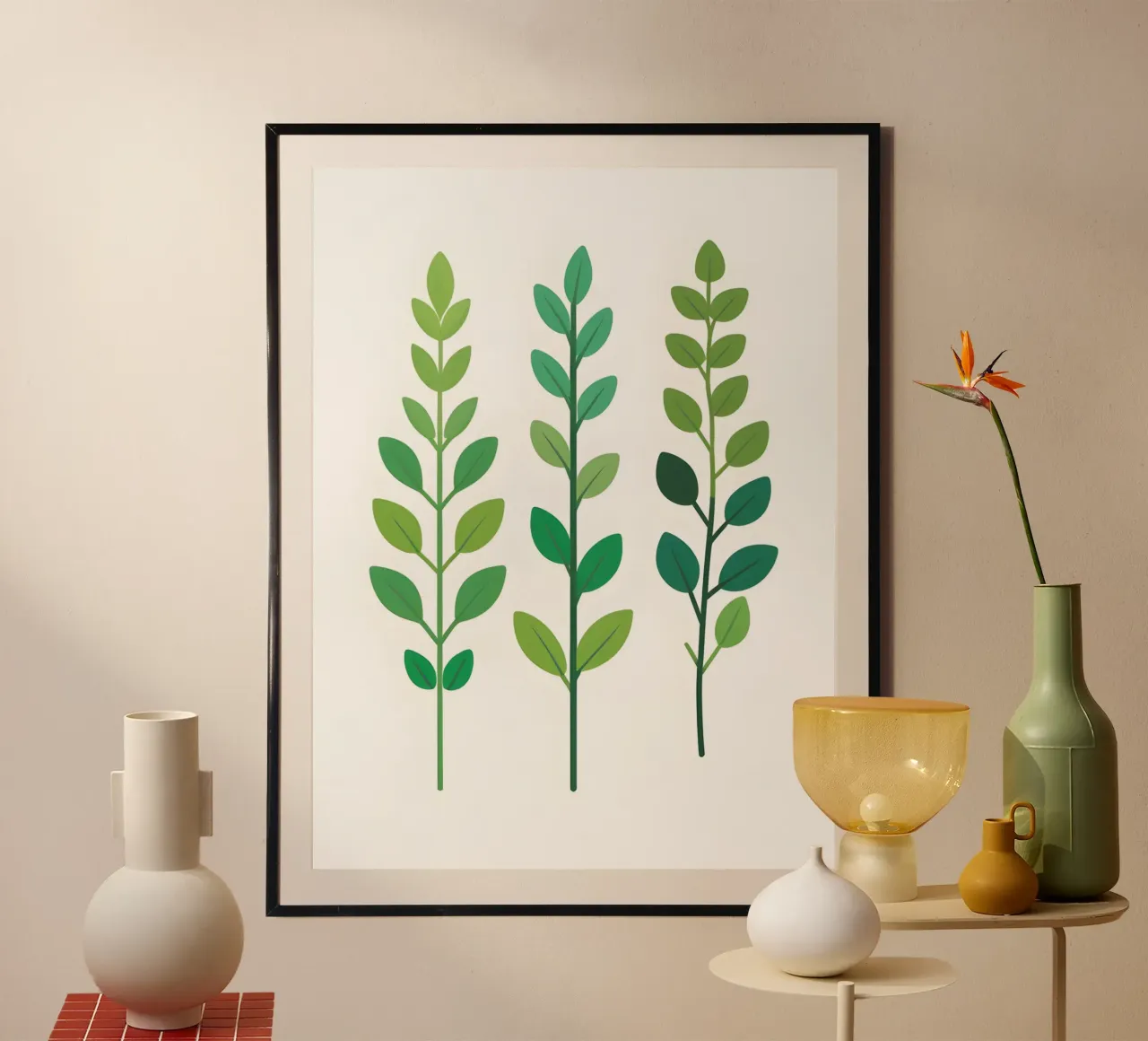 composizione di rametti di erbe poster con telaio in legno da The Green Room