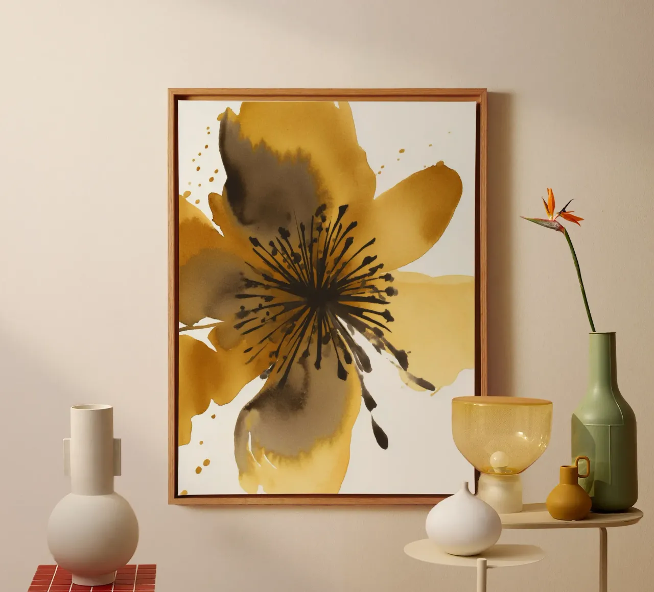 Fioritura dorata 1 tela con Cornice a cassetta da Sophia Calder Studio