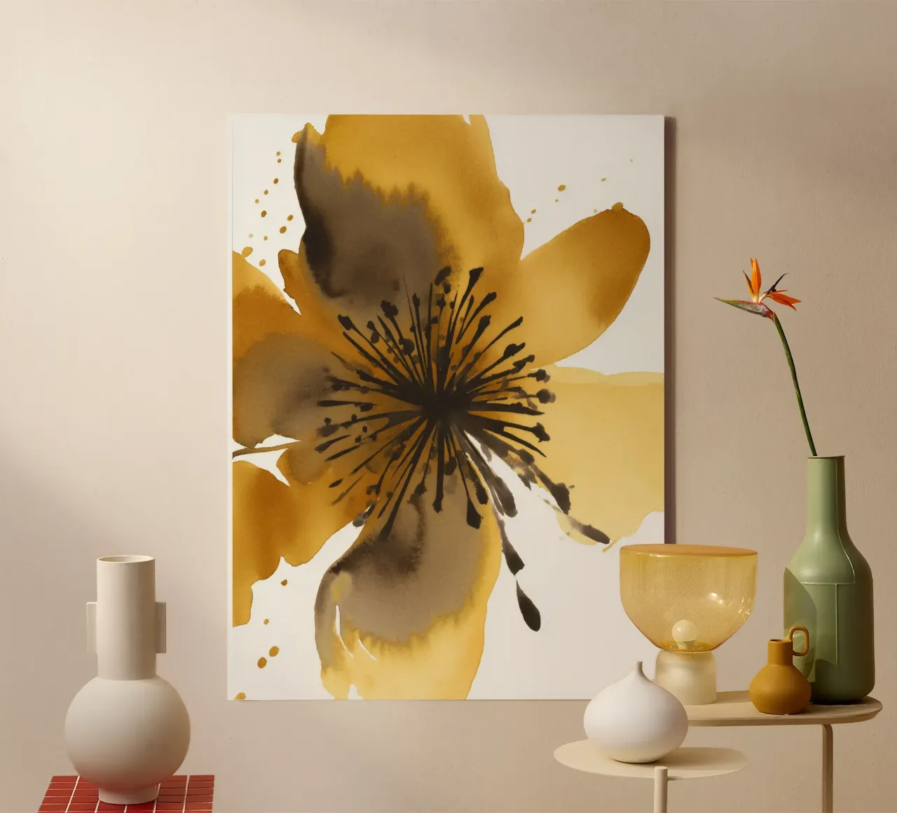 Fioritura dorata 1 tela con Cornice a cassetta da Sophia Calder Studio