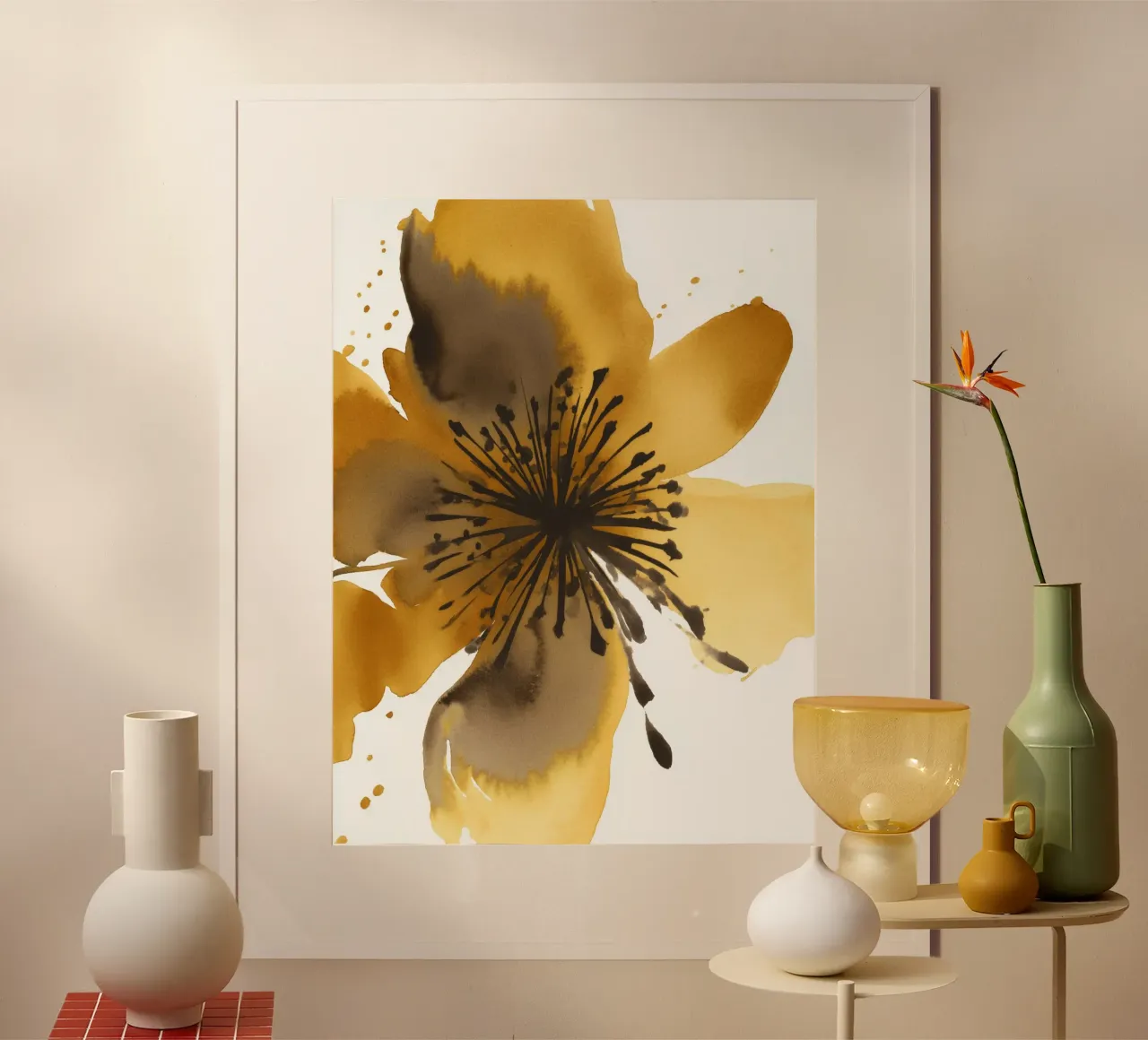 Fioritura dorata 1 poster con telaio in alluminio da Sophia Calder Studio