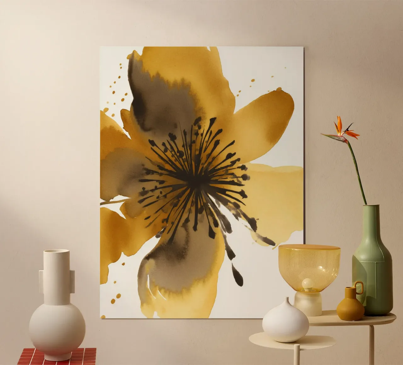 Fioritura dorata 1 poster con telaio in alluminio da Sophia Calder Studio