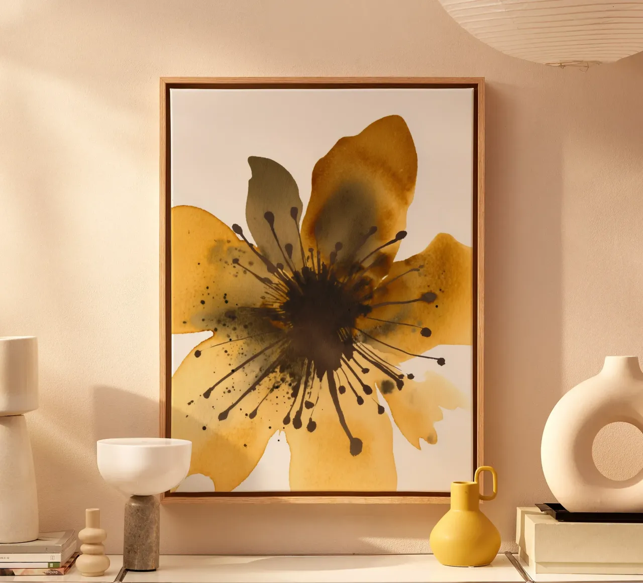 Gouden bloei burst 2 canvas met Baklijst van Sophia Calder Studio