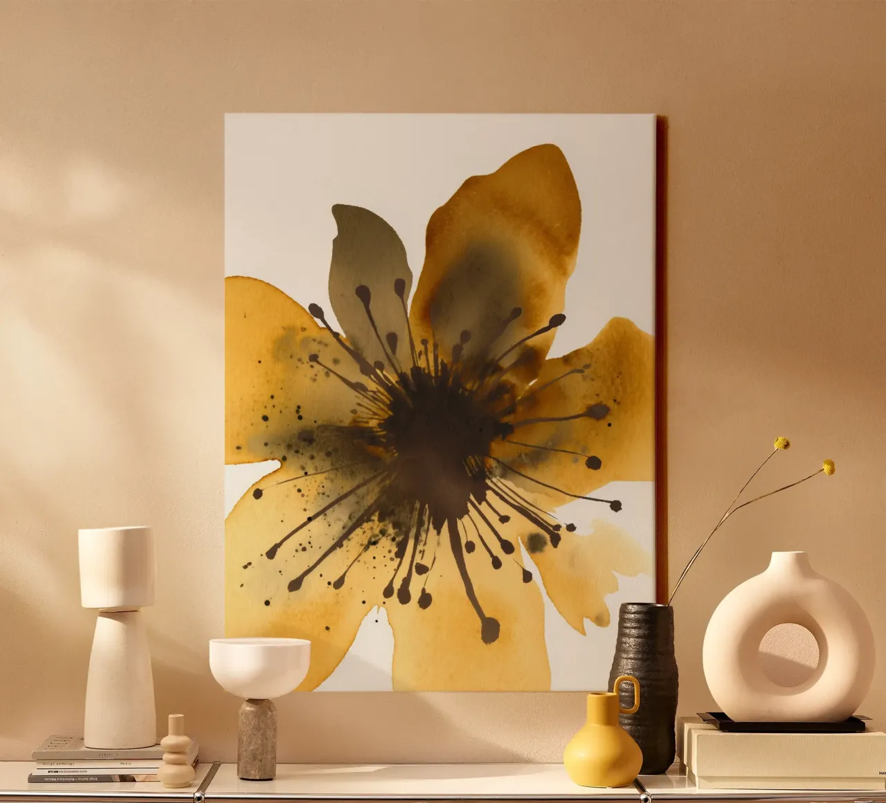 Gouden bloei burst 2 canvas met Baklijst van Sophia Calder Studio