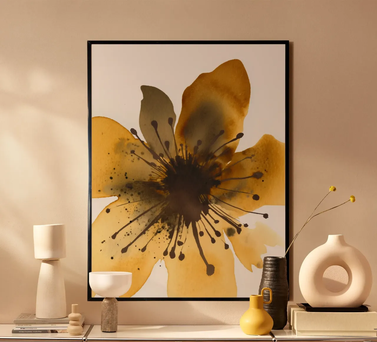 Fioritura dorata 2 poster con telaio in plastica da Sophia Calder Studio