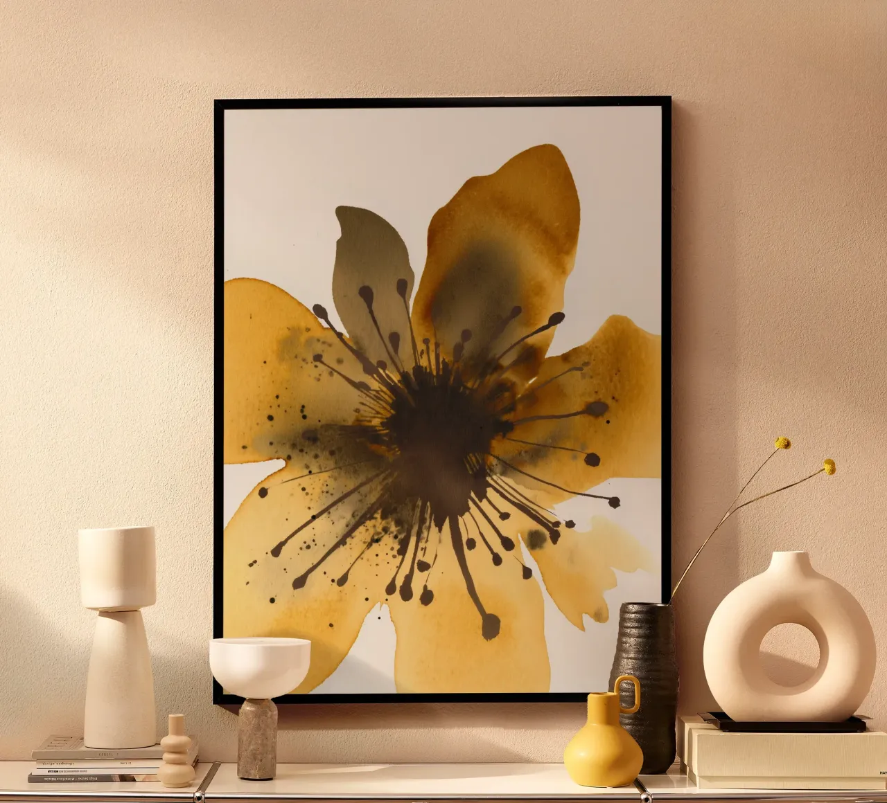 Fioritura dorata 2 poster con telaio in plastica da Sophia Calder Studio