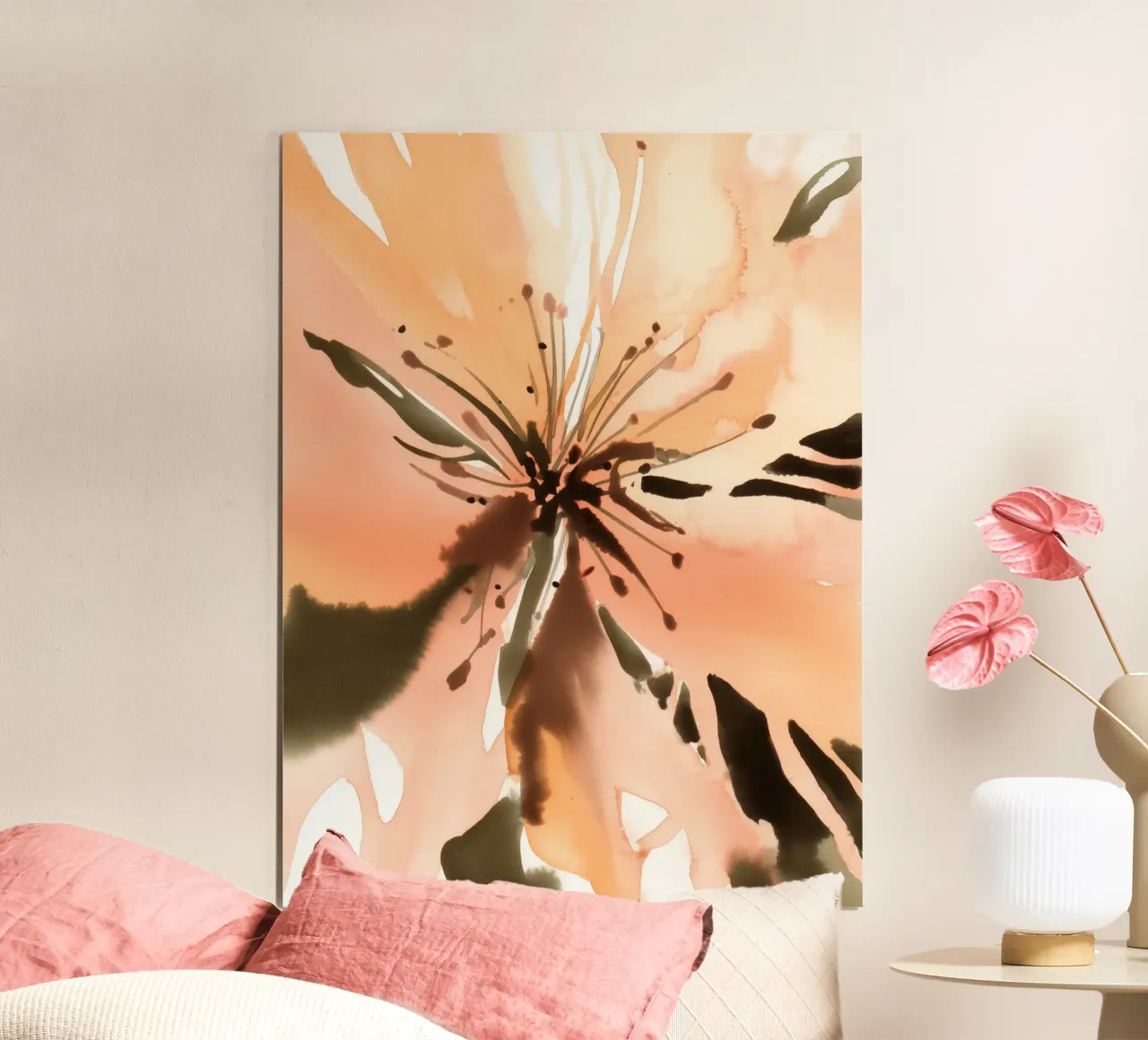Radiosità dei fiori di pesco poster con telaio in legno da Sophia Calder Studio