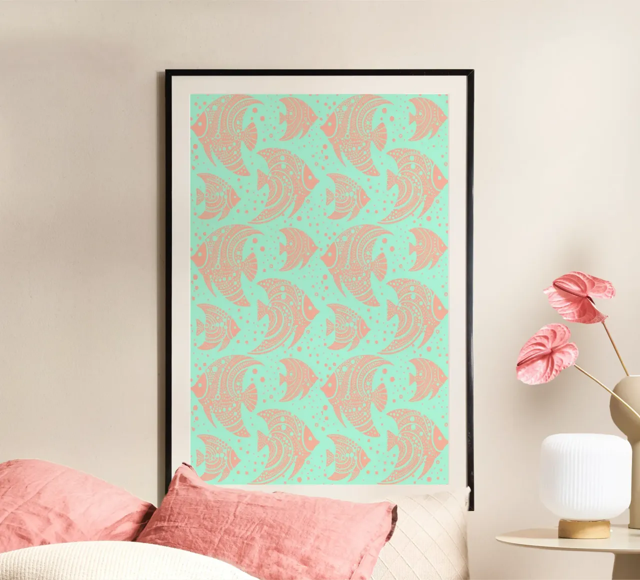 Pesce tropicale pesca turchese poster con telaio in alluminio da SilverPegasus