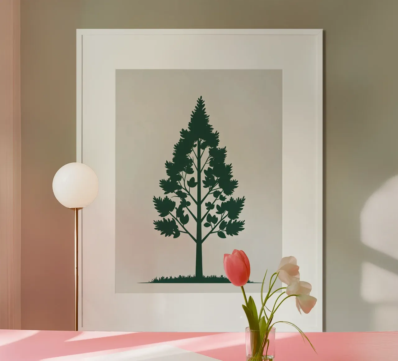 Silhouette di un singolo albero poster con telaio in legno da The Green Room