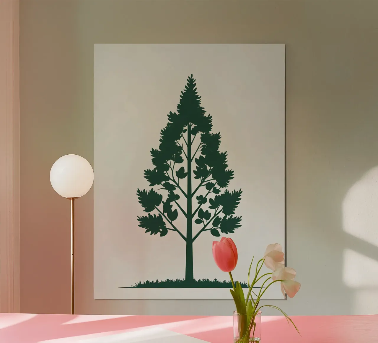 Silhouette di un singolo albero poster con telaio in legno da The Green Room