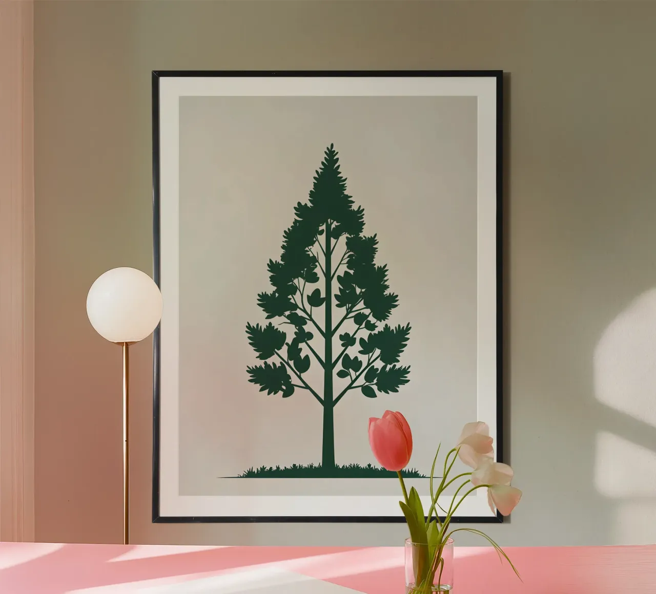 Silhouette di un singolo albero poster con telaio in legno da The Green Room