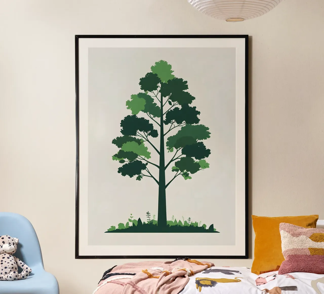 Silhouette di un singolo albero poster con telaio in plastica da The Green Room