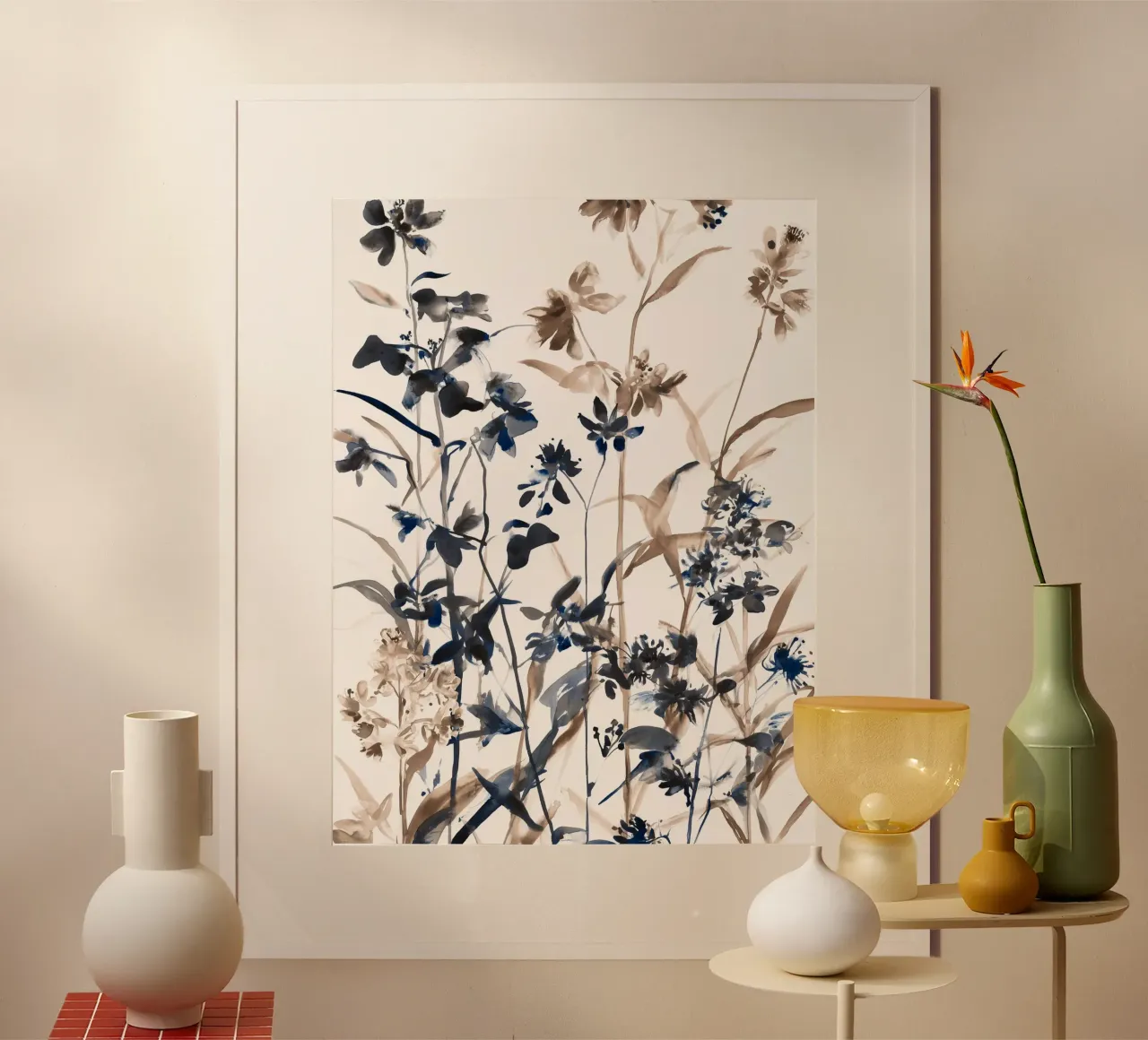 Steli di prato selvatico poster con telaio in legno da Sophia Calder Studio
