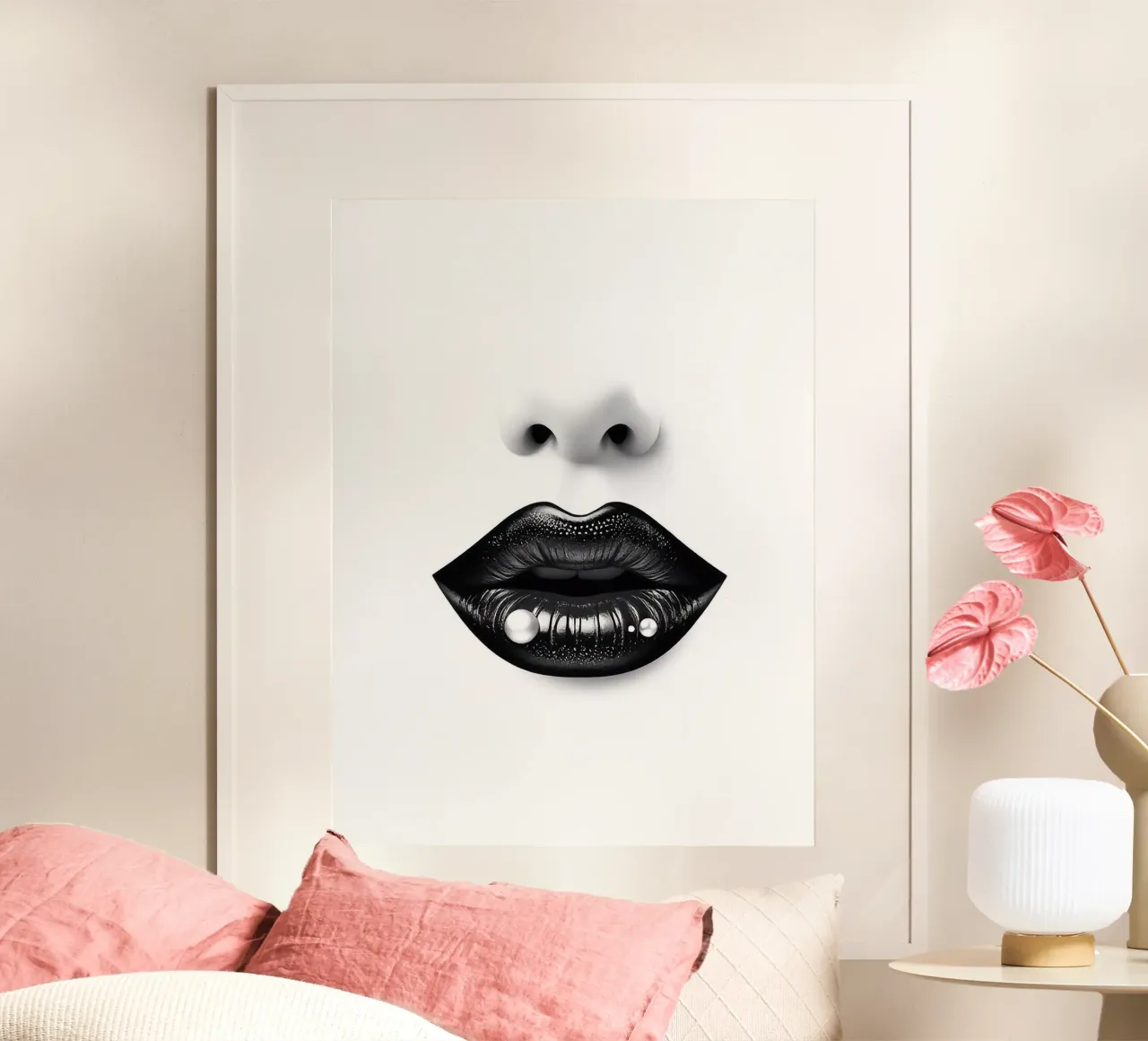Labbra nere poster con telaio in plastica da BenCoStyle
