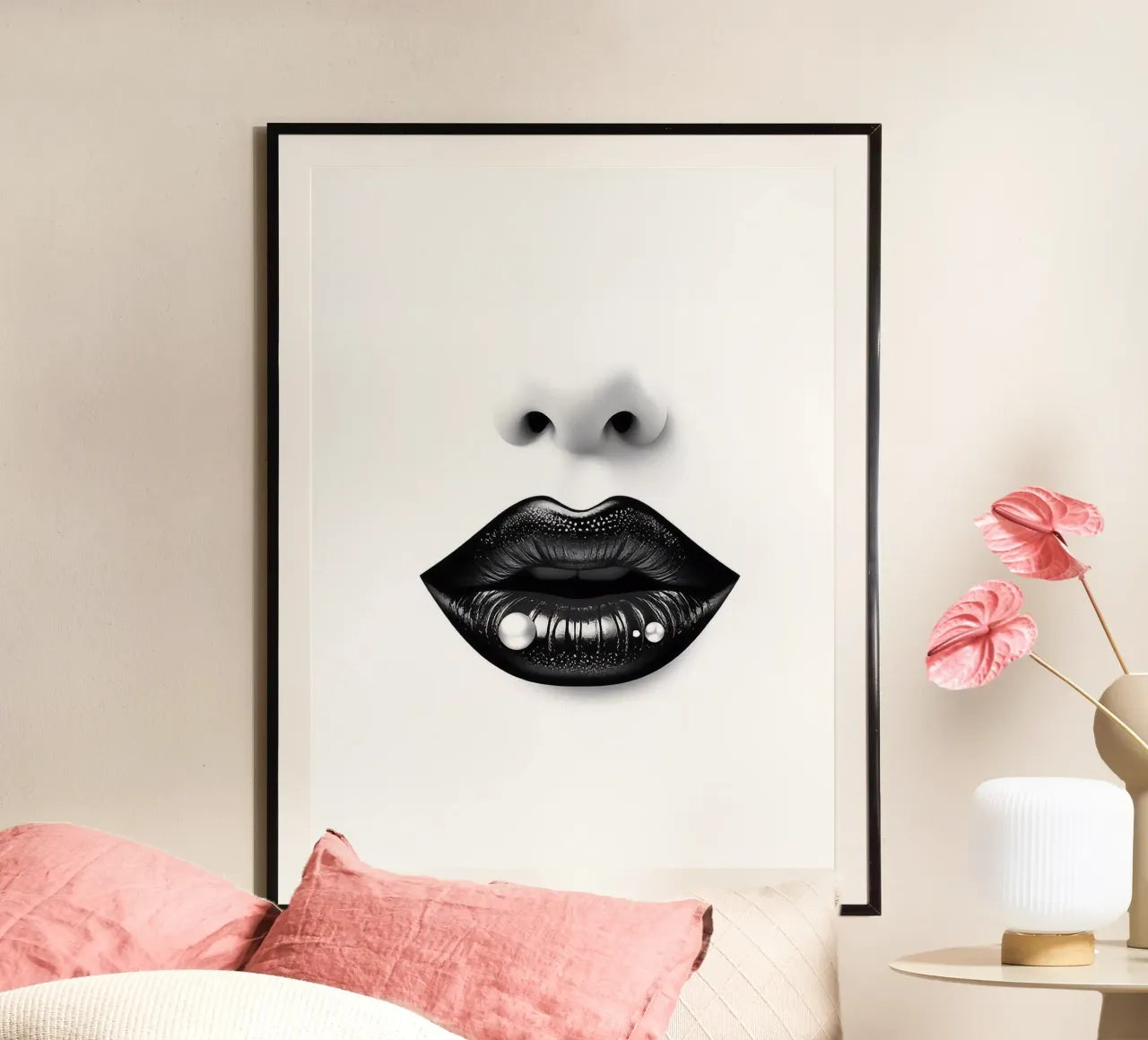 Labbra nere poster con telaio in plastica da BenCoStyle