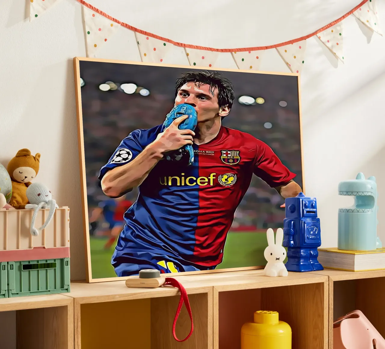 Lionel Messi, poster per l'icona del calcio poster con telaio in alluminio da ArdanART