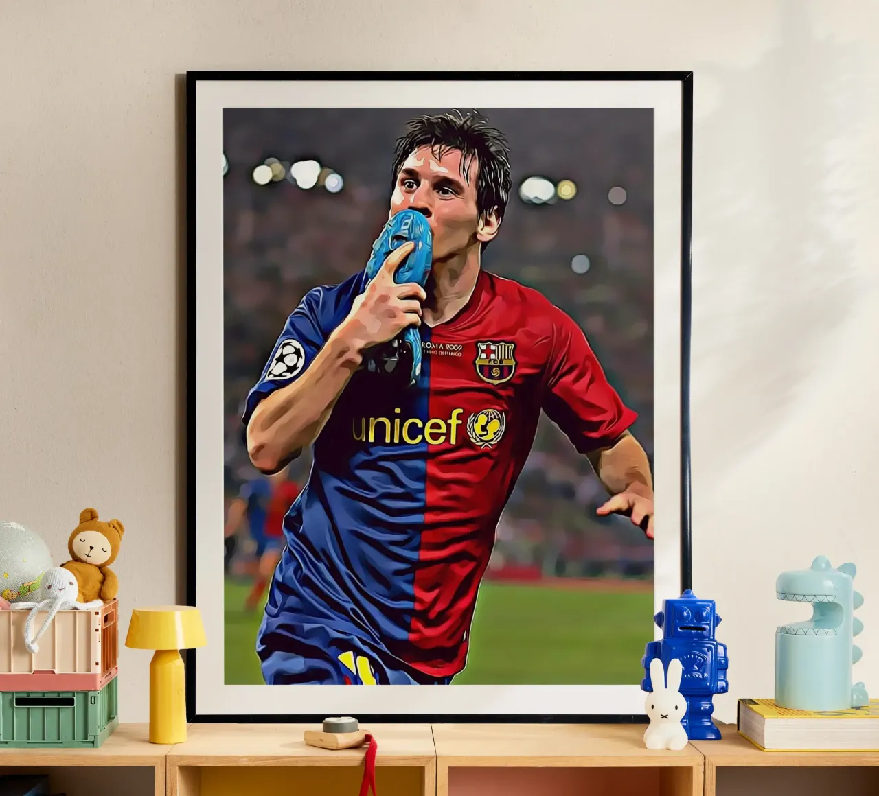 Lionel Messi, poster per l'icona del calcio poster con telaio in alluminio da ArdanART