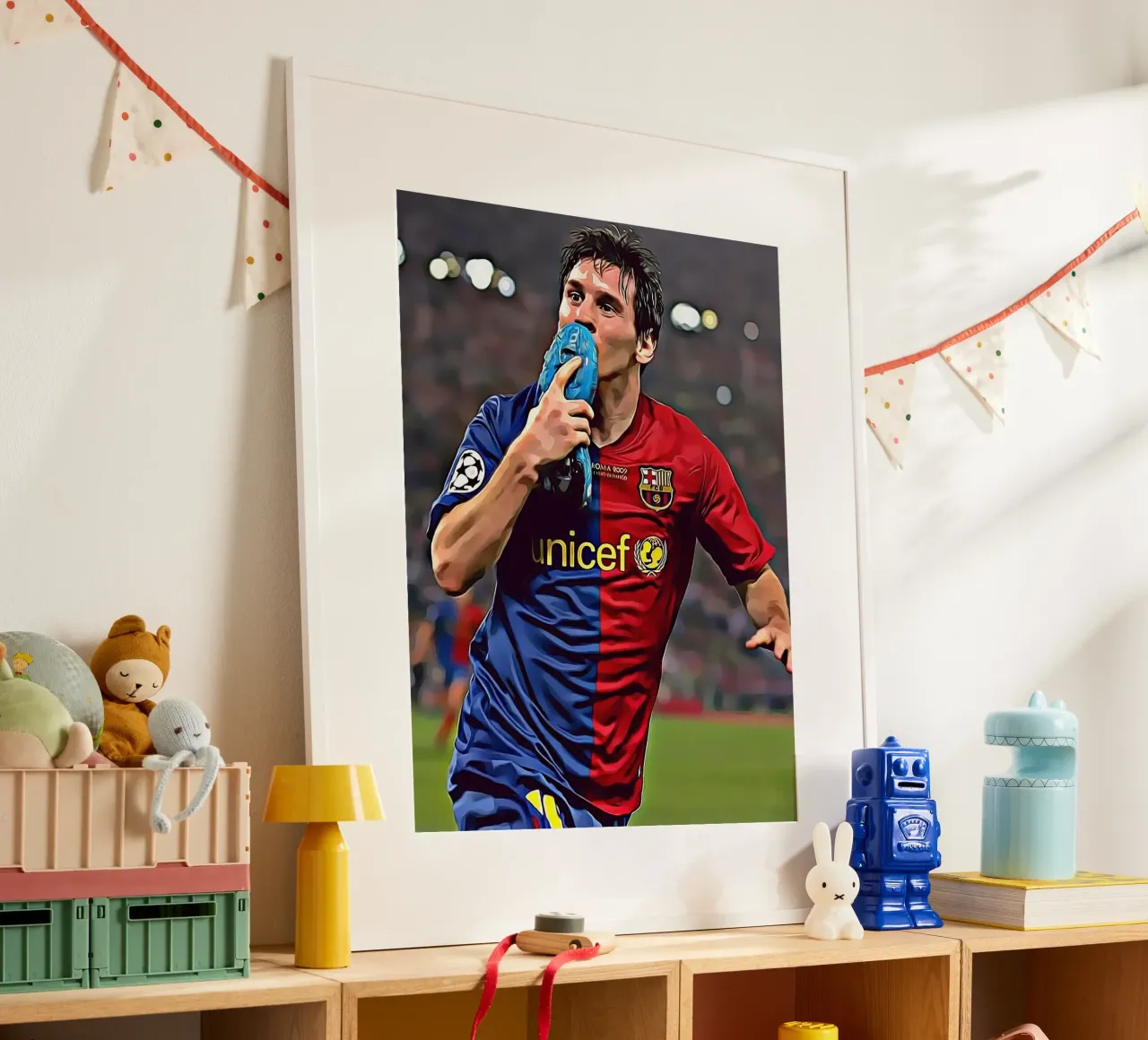 Lionel Messi, poster per l'icona del calcio poster con telaio in alluminio da ArdanART