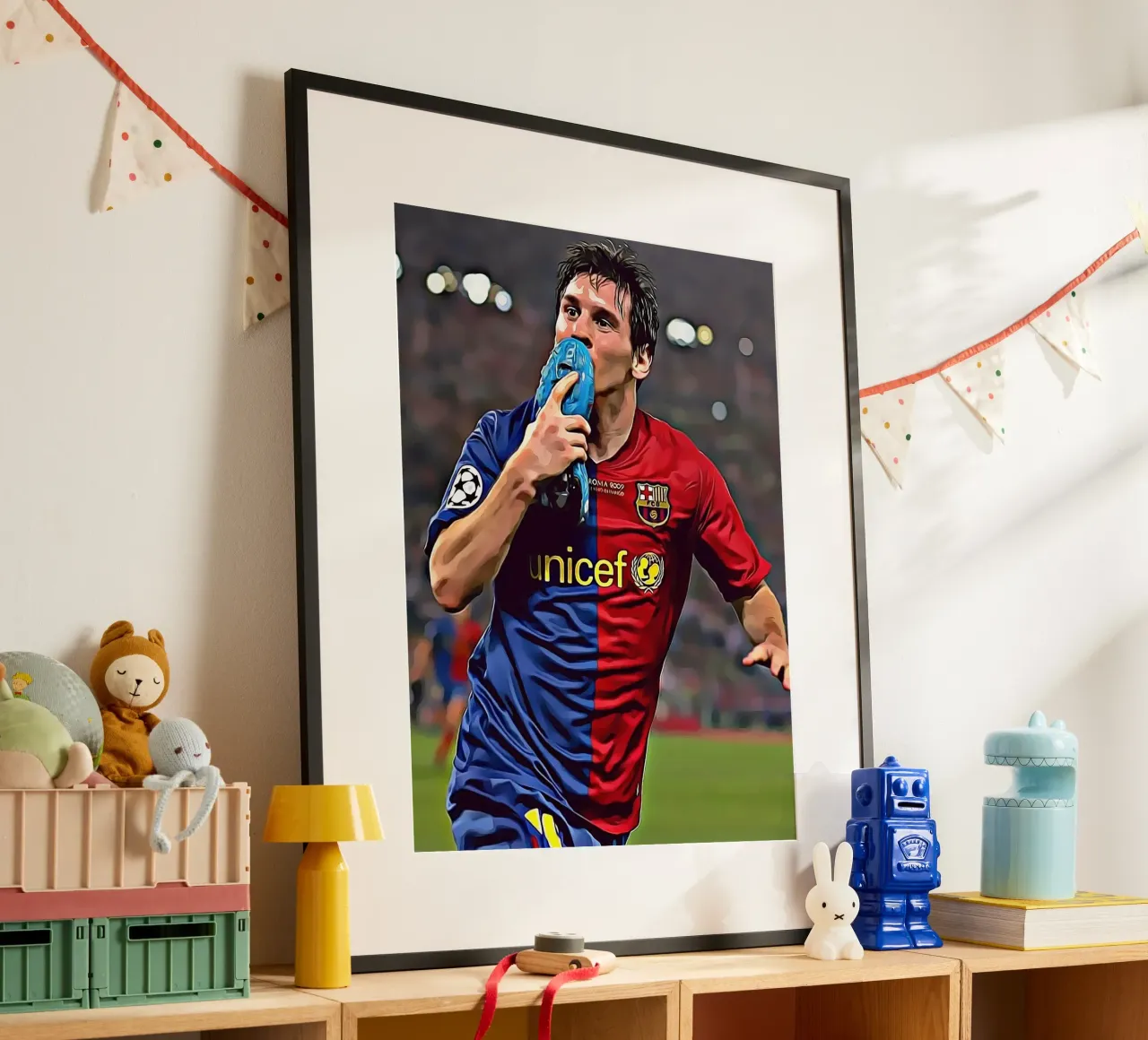 Lionel Messi, poster per l'icona del calcio poster con telaio in alluminio da ArdanART