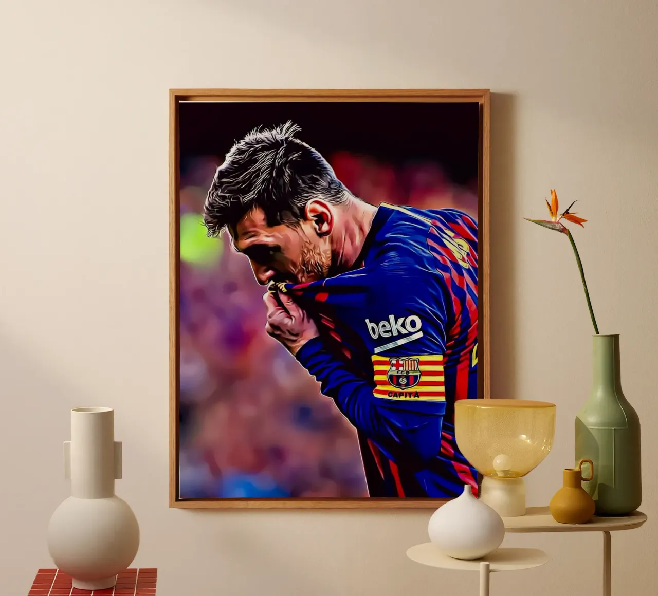 Lionel Messi , Poster fedeltà e passione del Barcellona tela con Cornice a cassetta da ArdanART