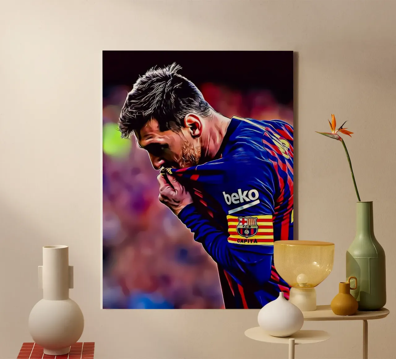 Lionel Messi , Poster fedeltà e passione del Barcellona tela con Cornice a cassetta da ArdanART