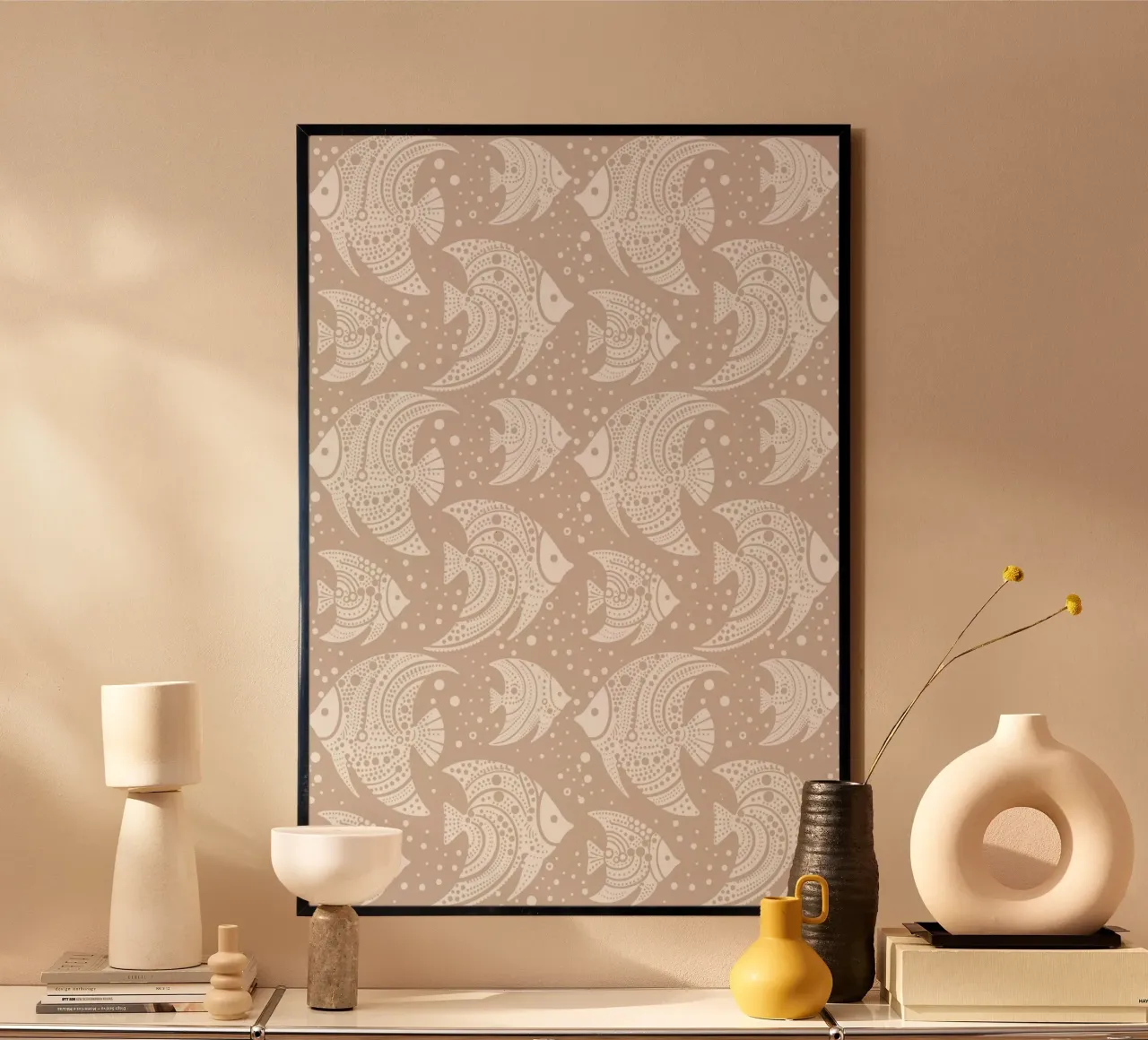 Pesce tropicale bianco e grigio poster con telaio in alluminio da SilverPegasus