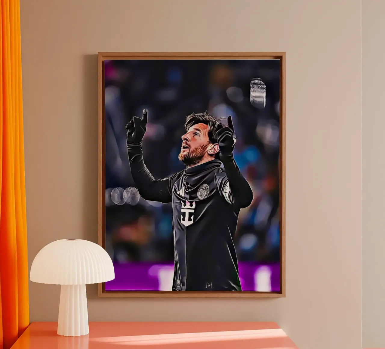 Lionel Messi, Iconische Viering in Zwarte Trui Poster canvas met Baklijst van ArdanART