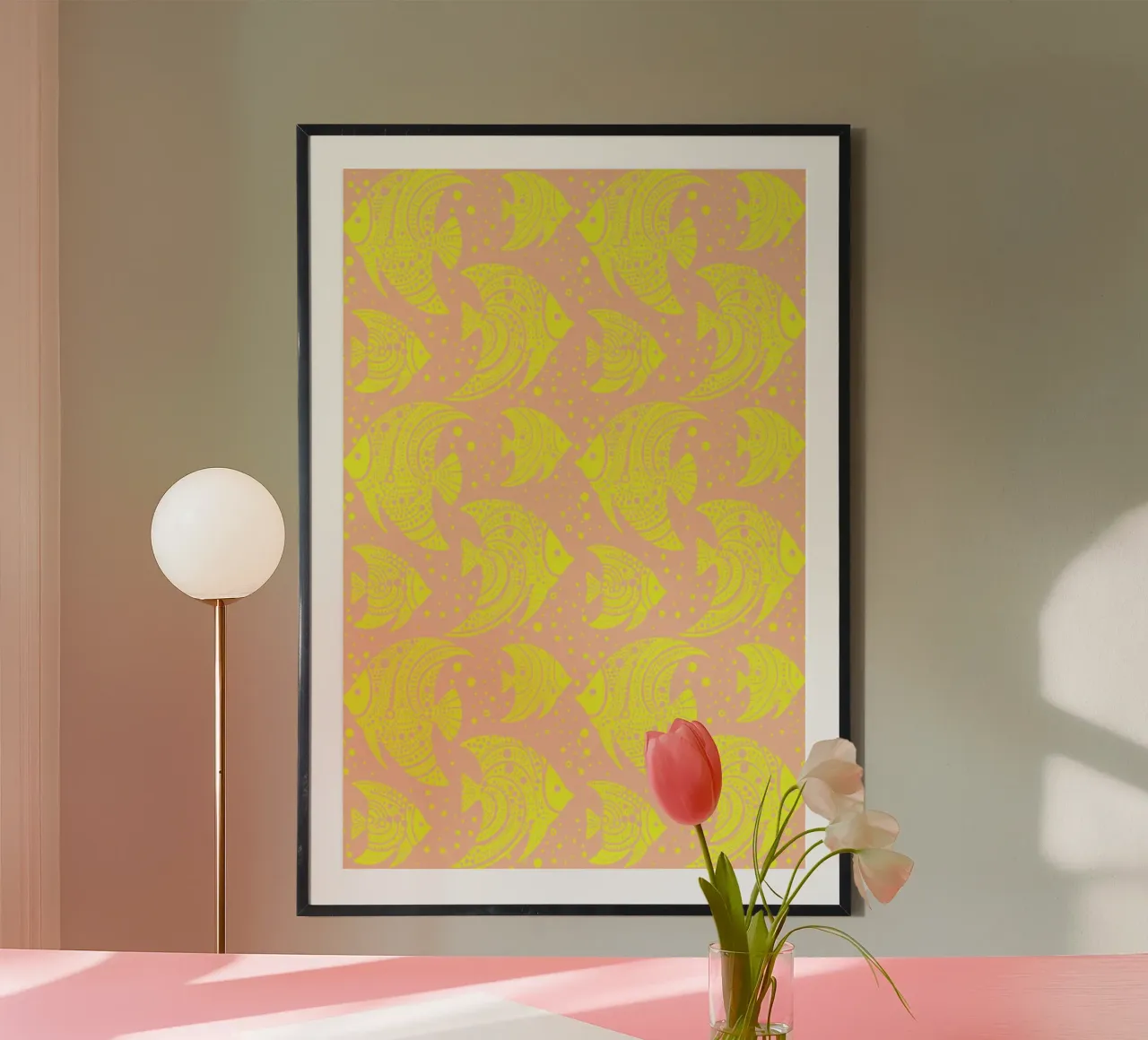 Pesce tropicale giallo e rosa poster con telaio in alluminio da SilverPegasus