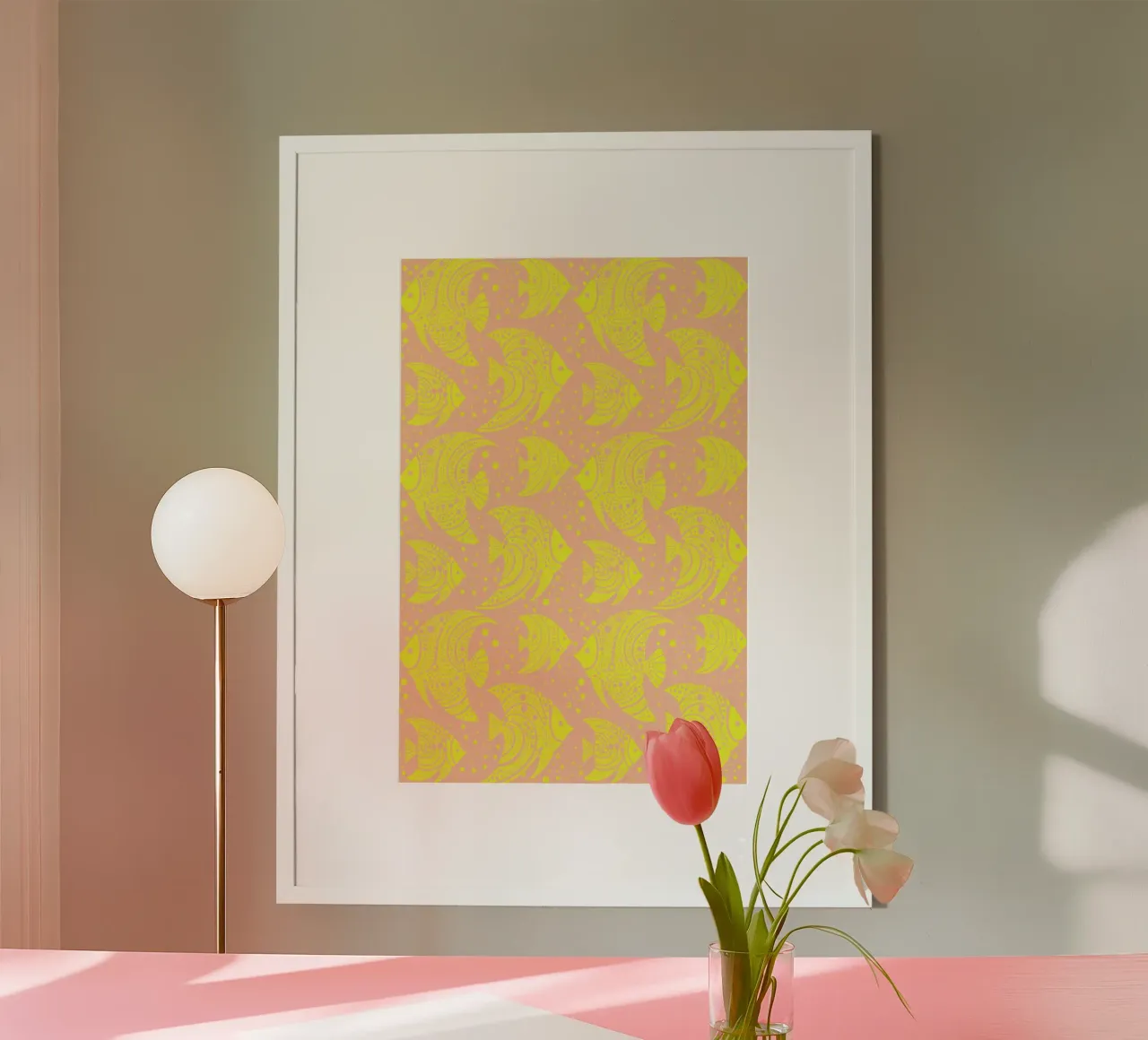 Pesce tropicale giallo e rosa poster con telaio in alluminio da SilverPegasus