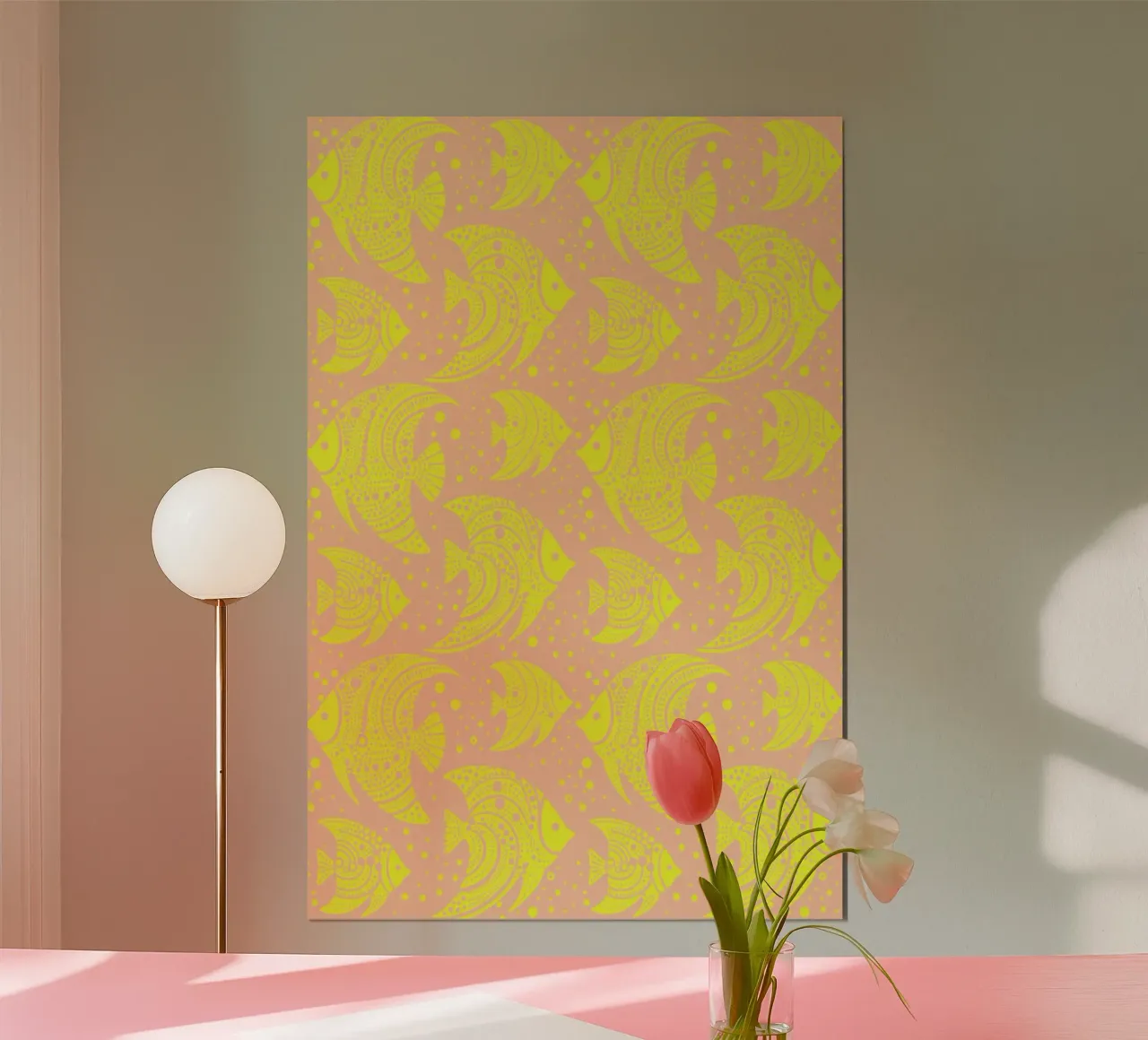 Pesce tropicale giallo e rosa poster con telaio in alluminio da SilverPegasus