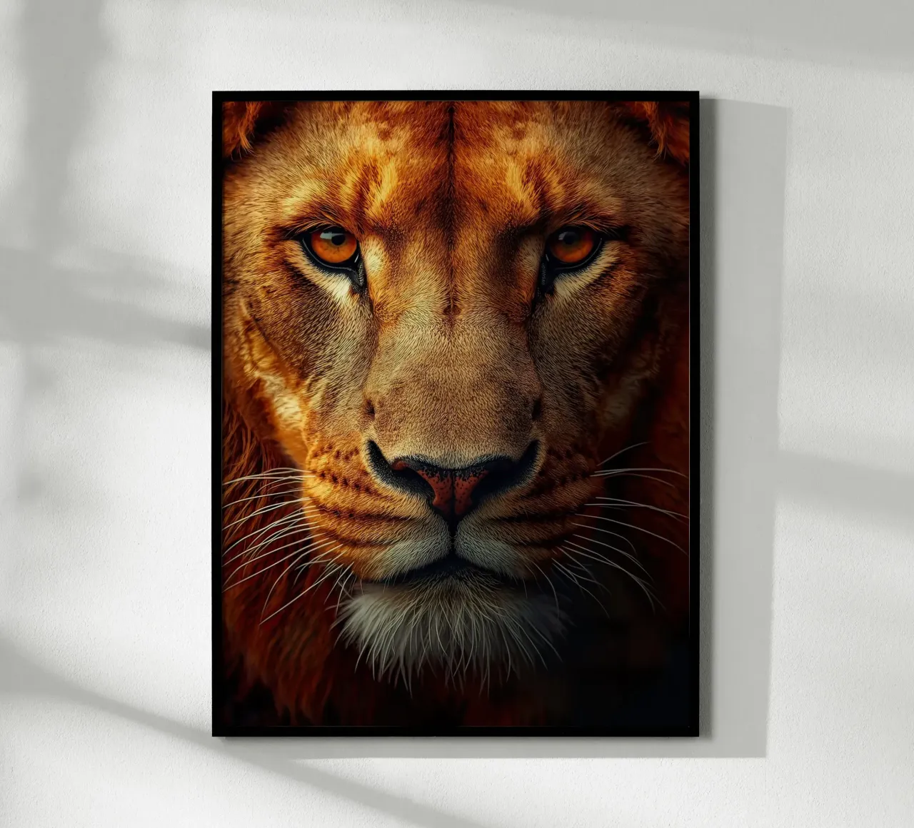 Faccia di leone in primo piano poster con telaio in alluminio da 🥝 KIWI STORE