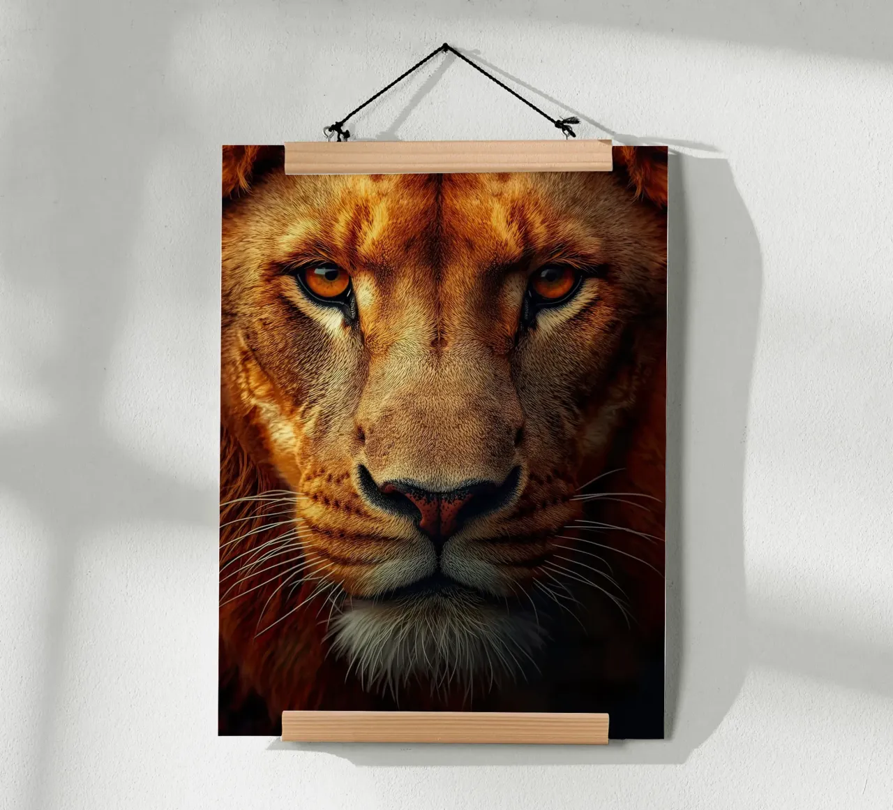 Faccia di leone in primo piano poster con telaio in alluminio da 🥝 KIWI STORE