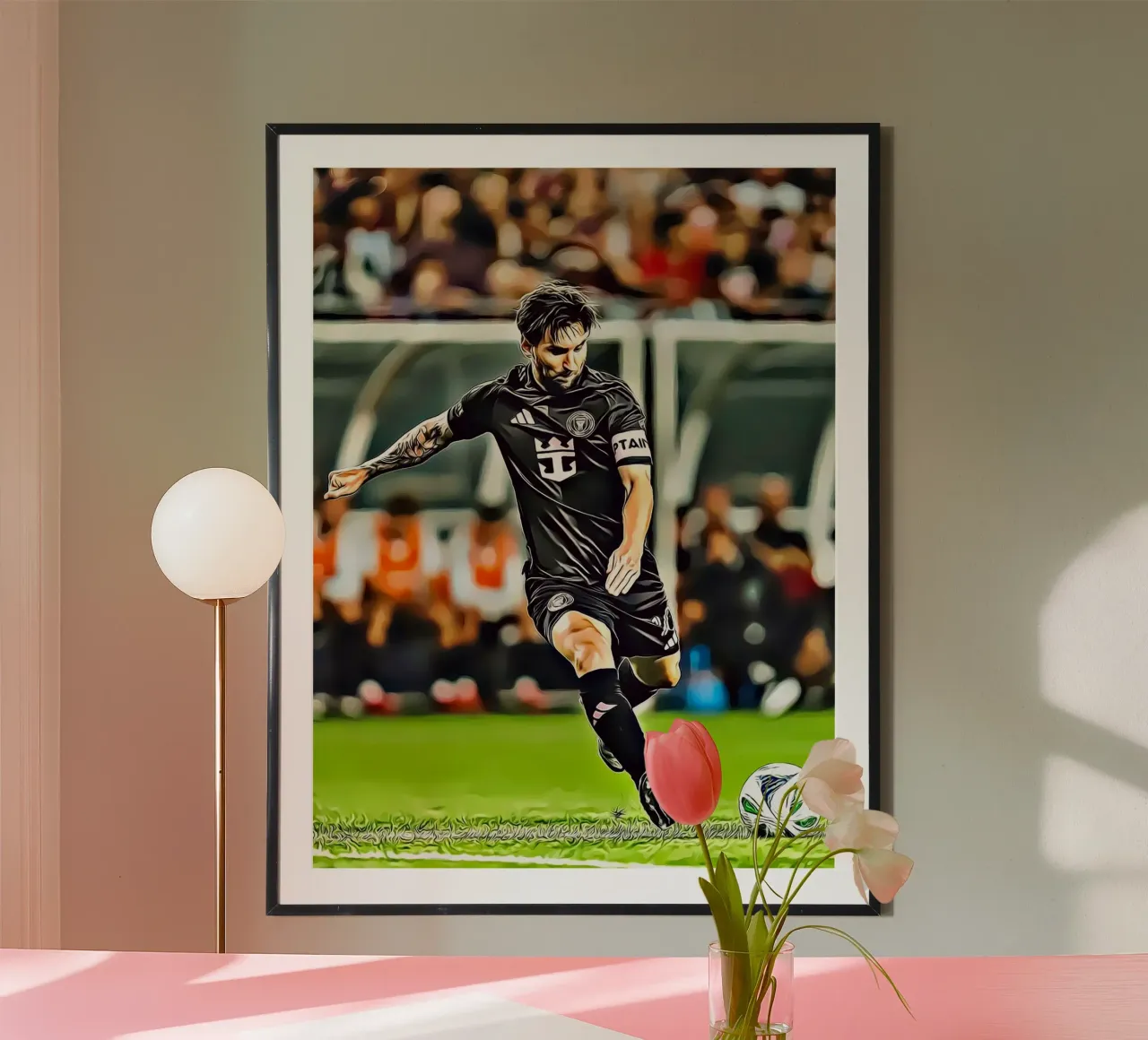 Poster d'azione della maglia nera iconica di Lionel Messi poster da ArdanART