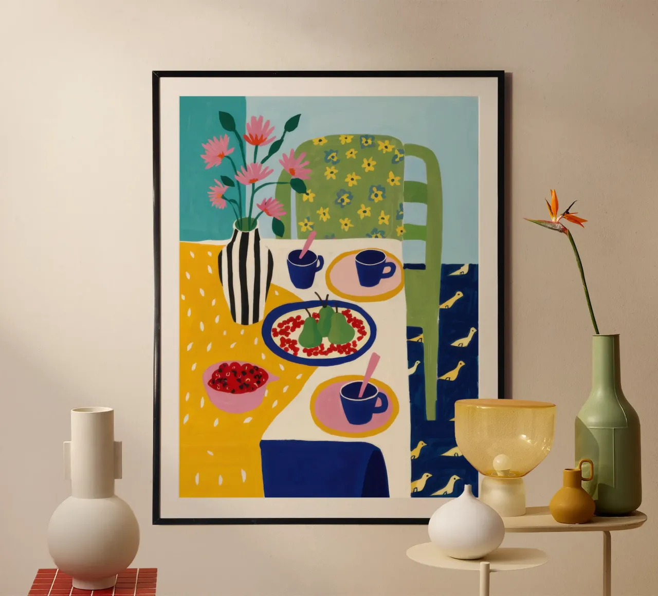 Gioia della colazione vibrante poster con telaio in legno da Frame Aura