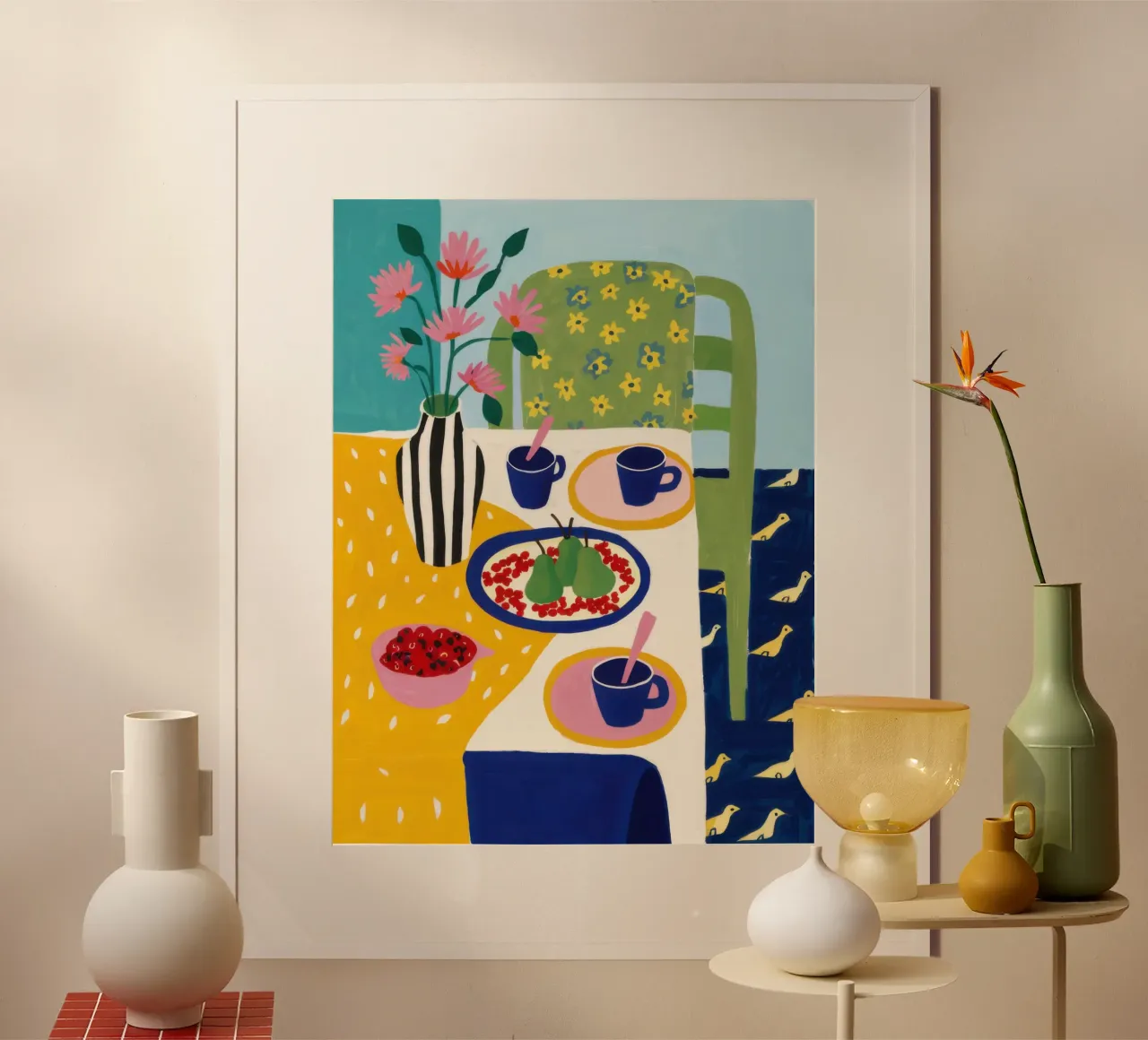 Gioia della colazione vibrante poster con telaio in legno da Frame Aura