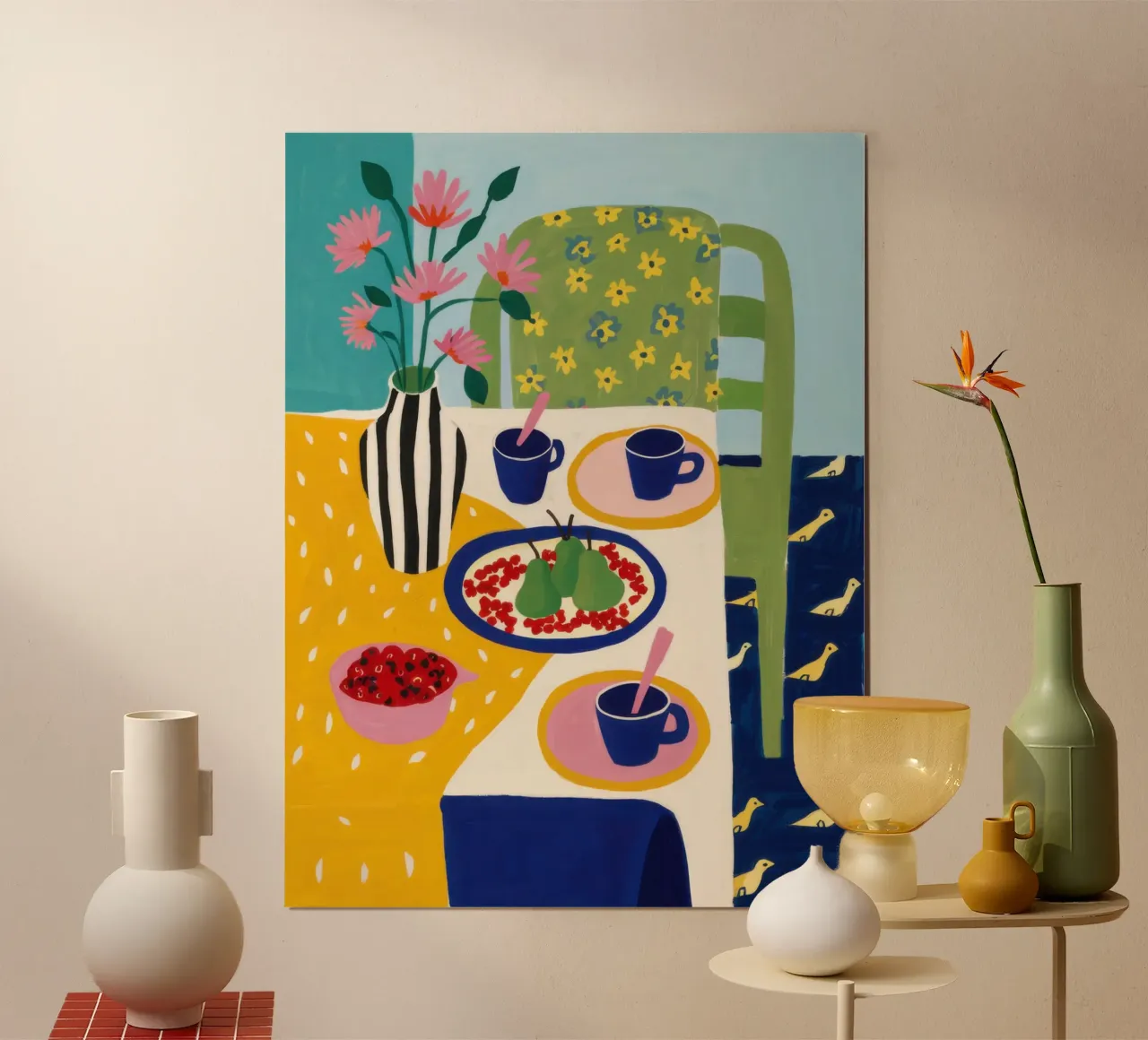 Gioia della colazione vibrante poster con telaio in legno da Frame Aura